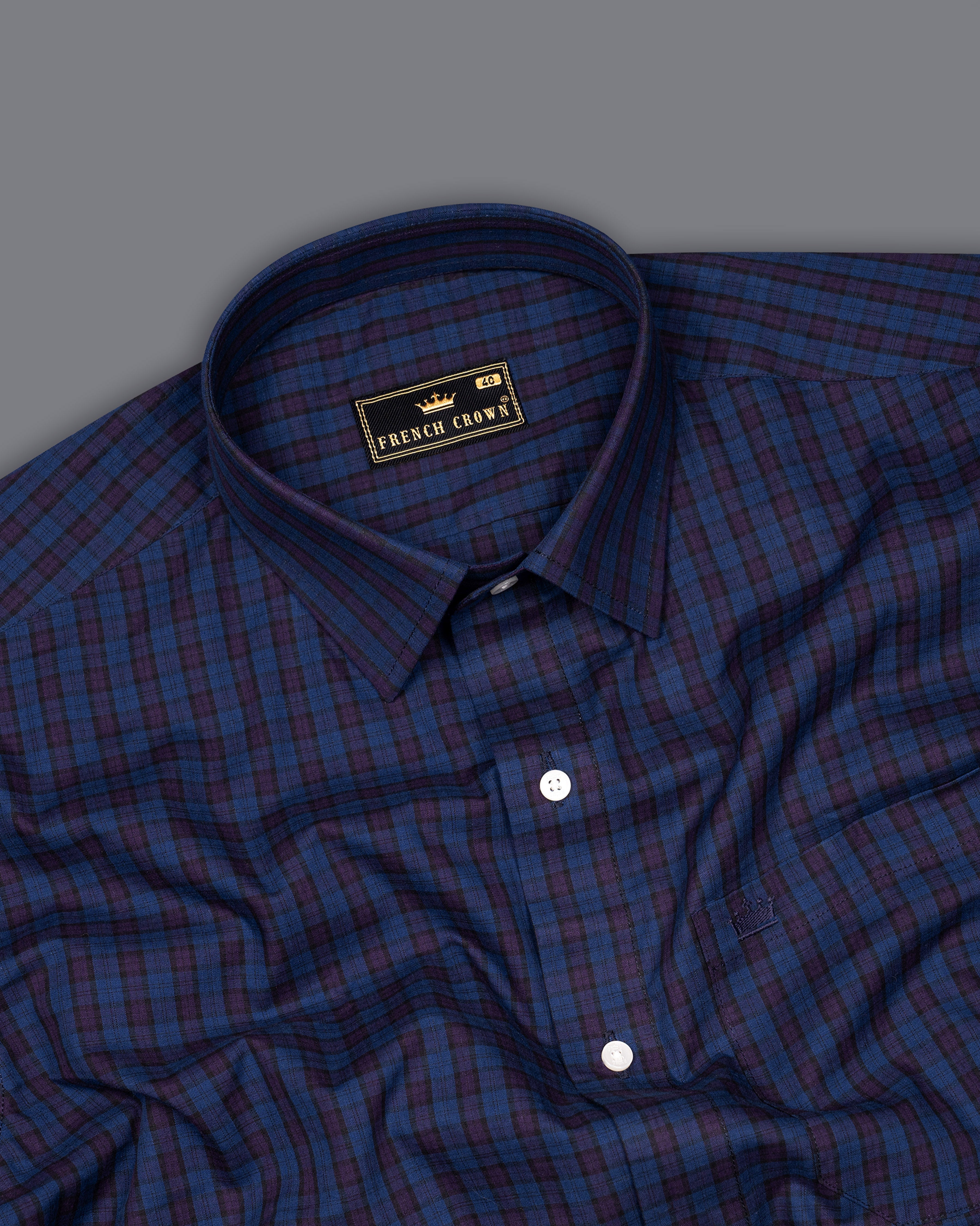 Rhino Blue and Tuna Violet Checkered Premium Cotton Shirt 9507-38, 9507-H-38, 9507-39, 9507-H-39, 9507-40, 9507-H-40, 9507-42, 9507-H-42, 9507-44, 9507-H-44, 9507-46, 9507-H-46, 9507-48, 9507-H-48, 9507-50, 9507-H-50, 9507-52, 9507-H-52