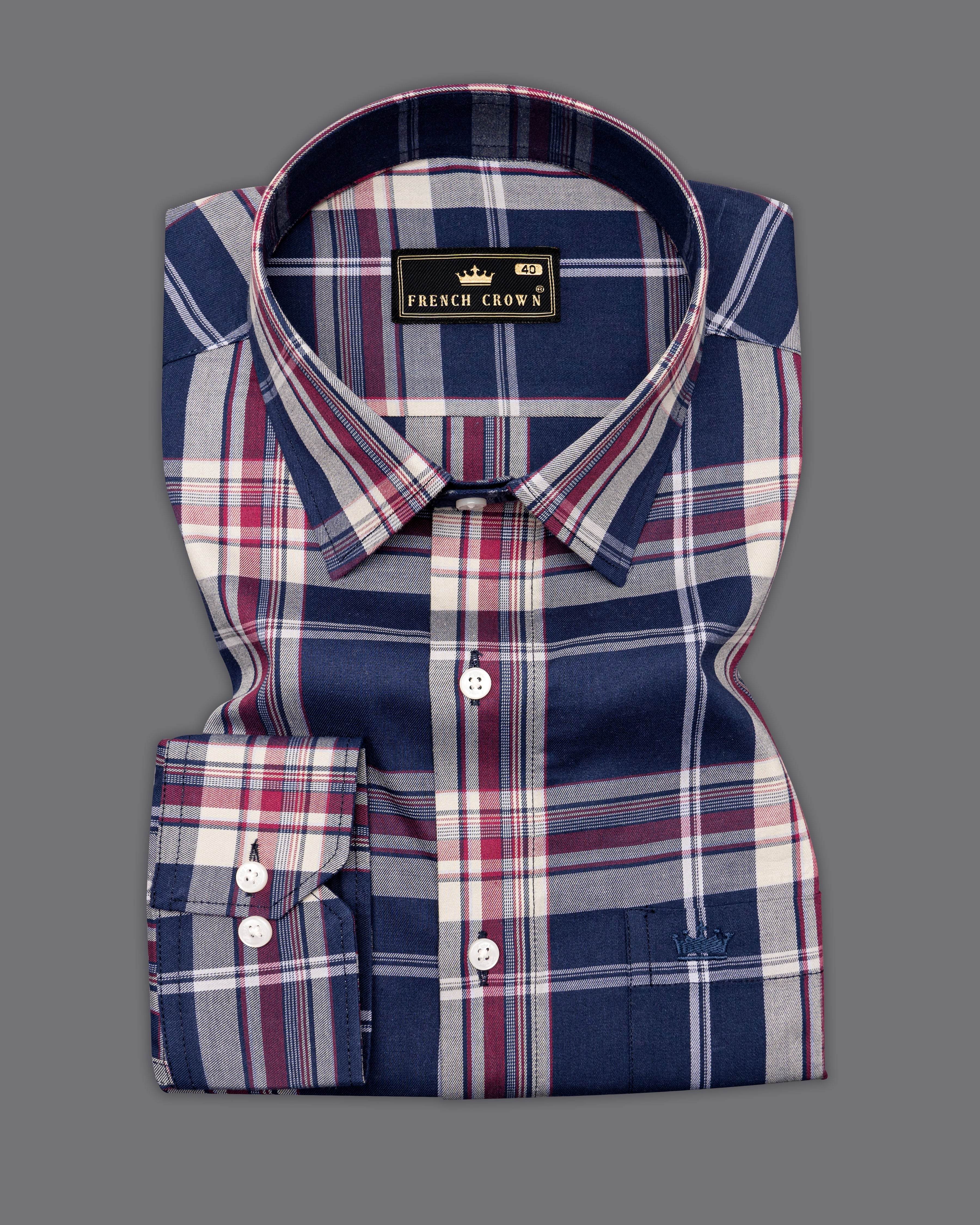 Cloud Burst Blue with Timberwolf Brown Plaid Twill Premium Cotton Shirt 9520-38, 9520-H-38, 9520-39, 9520-H-39, 9520-40, 9520-H-40, 9520-42, 9520-H-42, 9520-44, 9520-H-44, 9520-46, 9520-H-46, 9520-48, 9520-H-48, 9520-50, 9520-H-50, 9520-52, 9520-H-52