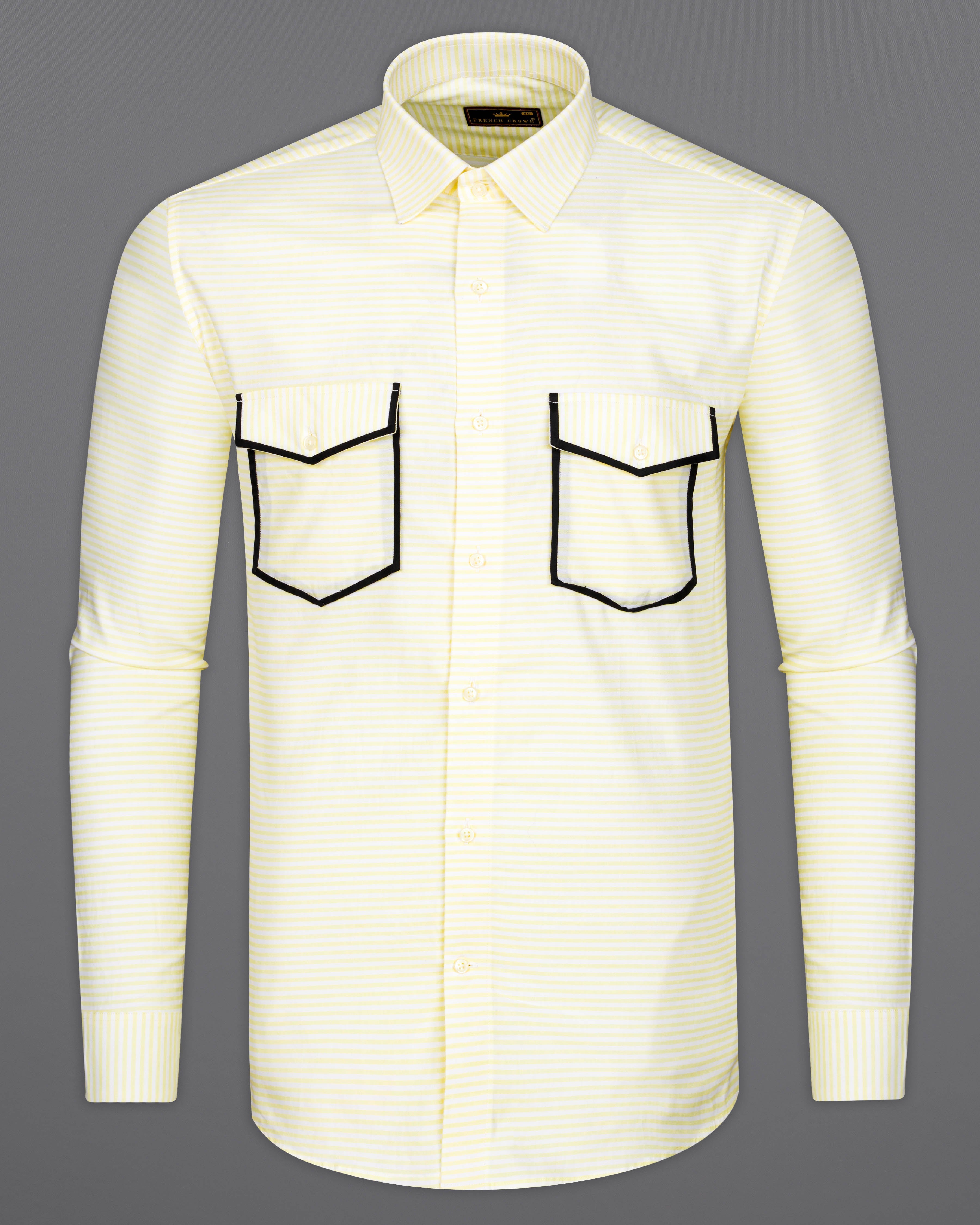 Oasis Yellow and White Striped with Black Piping Work Twill Premium Cotton Shirt 9539-D21-38, 9539-D21-H-38, 9539-D21-39, 9539-D21-H-39, 9539-D21-40, 9539-D21-H-40, 9539-D21-42, 9539-D21-H-42, 9539-D21-44, 9539-D21-H-44, 9539-D21-46, 9539-D21-H-46, 9539-D21-48, 9539-D21-H-48, 9539-D21-50, 9539-D21-H-50, 9539-D21-52, 9539-D21-H-52