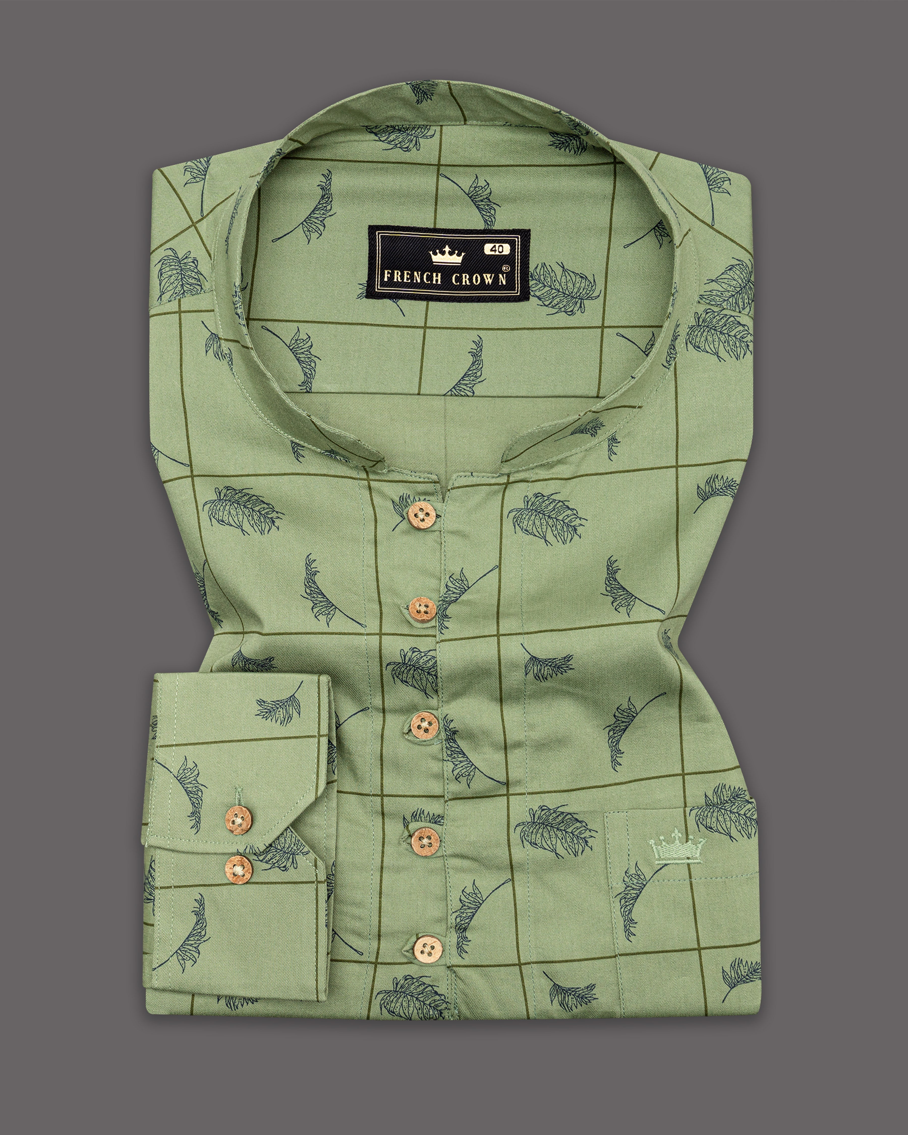 Olivine Green Windowpane with Feather Printed Super Soft Premium Cotton Kurta Shirt 9541-KS-38, 9541-KS-H-38, 9541-KS-39, 9541-KS-H-39, 9541-KS-40, 9541-KS-H-40, 9541-KS-42, 9541-KS-H-42, 9541-KS-44, 9541-KS-H-44, 9541-KS-46, 9541-KS-H-46, 9541-KS-48, 9541-KS-H-48, 9541-KS-50, 9541-KS-H-50, 9541-KS-52, 9541-KS-H-52