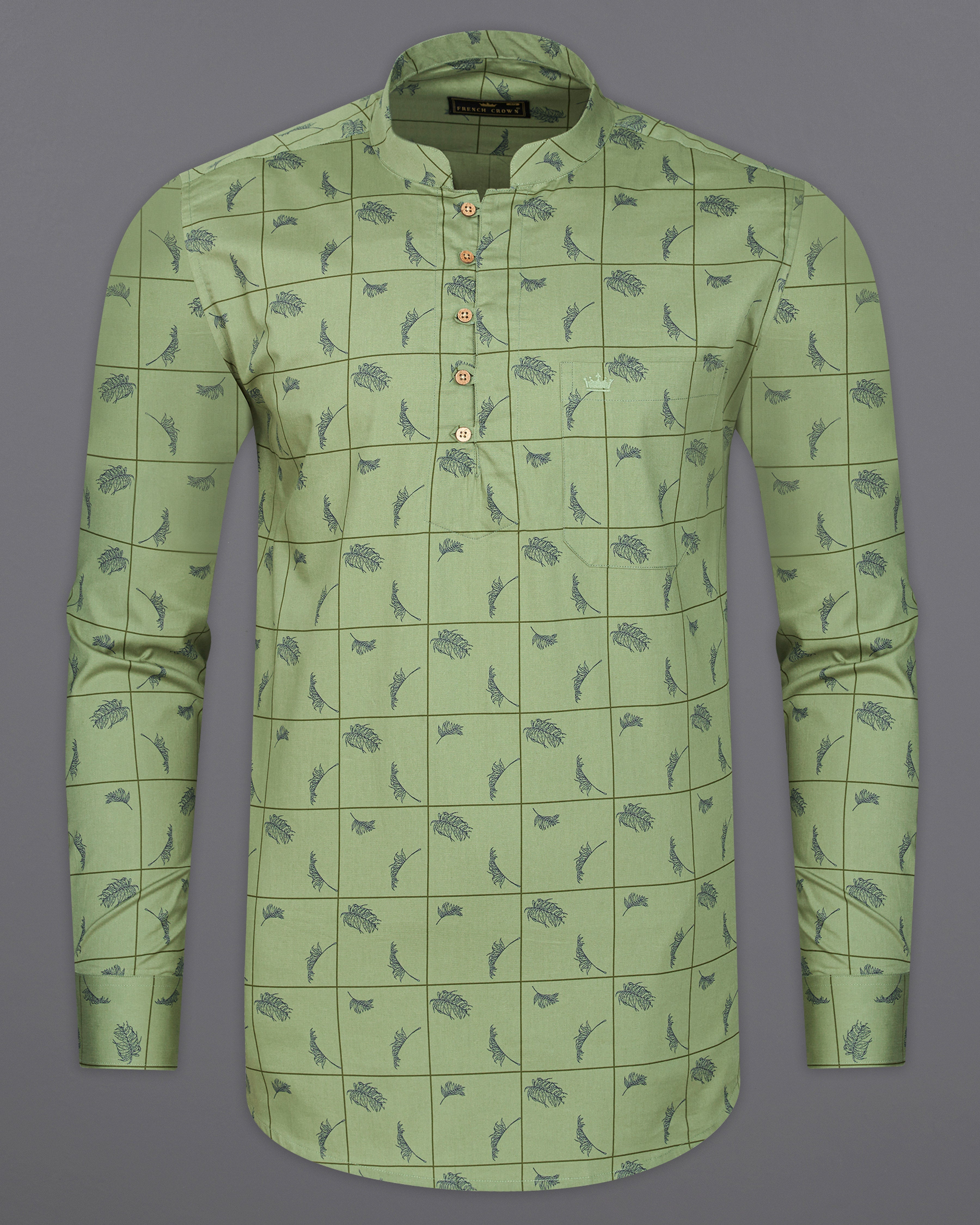 Olivine Green Windowpane with Feather Printed Super Soft Premium Cotton Kurta Shirt 9541-KS-38, 9541-KS-H-38, 9541-KS-39, 9541-KS-H-39, 9541-KS-40, 9541-KS-H-40, 9541-KS-42, 9541-KS-H-42, 9541-KS-44, 9541-KS-H-44, 9541-KS-46, 9541-KS-H-46, 9541-KS-48, 9541-KS-H-48, 9541-KS-50, 9541-KS-H-50, 9541-KS-52, 9541-KS-H-52