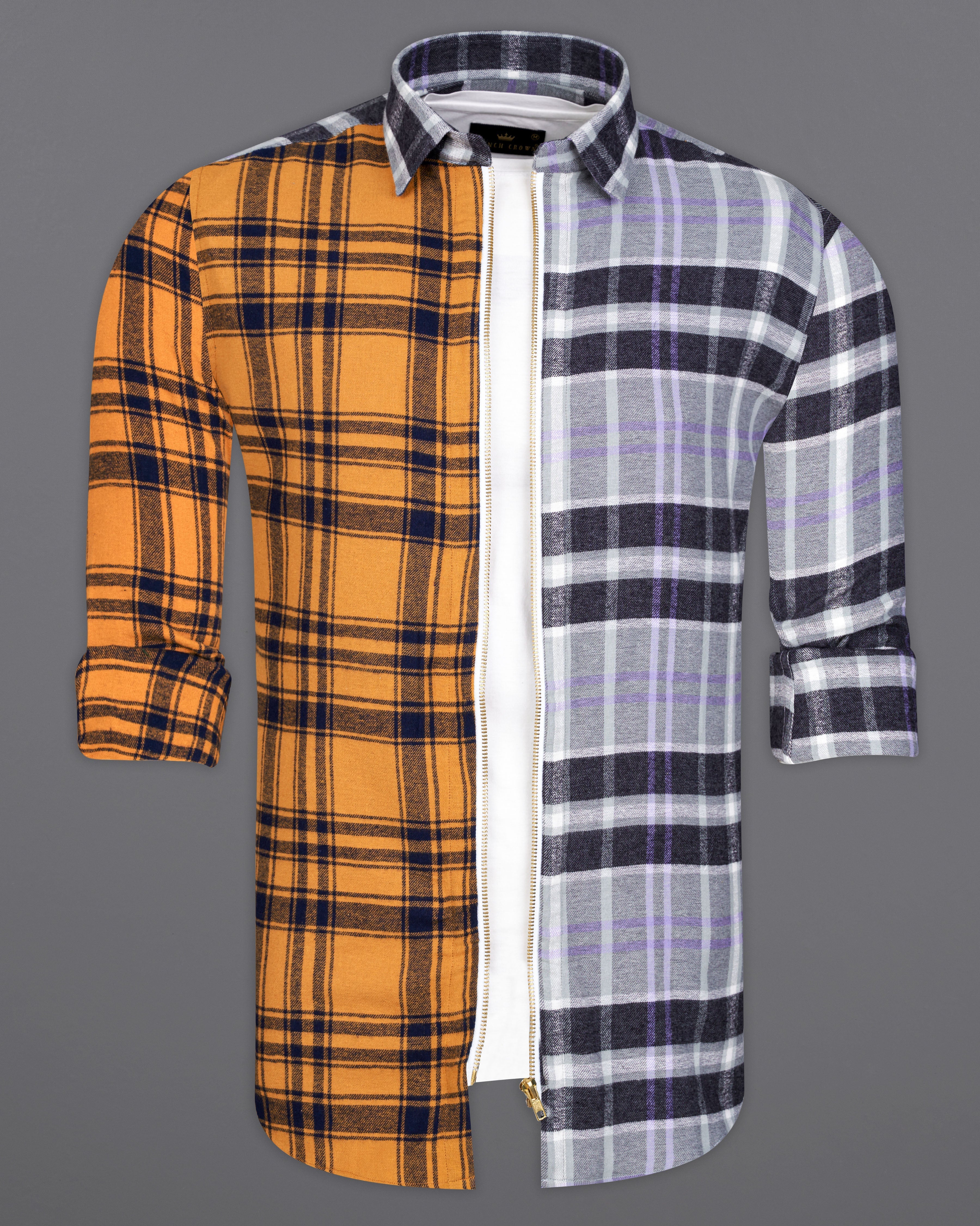 Cadmium Brown with Aluminium Gray Plaid Flannel Designer Overshirt 9547-ZP-OS-P424-38, 9547-ZP-OS-P424-H-38, 9547-ZP-OS-P424-39, 9547-ZP-OS-P424-H-39, 9547-ZP-OS-P424-40, 9547-ZP-OS-P424-H-40, 9547-ZP-OS-P424-42, 9547-ZP-OS-P424-H-42, 9547-ZP-OS-P424-44, 9547-ZP-OS-P424-H-44, 9547-ZP-OS-P424-46, 9547-ZP-OS-P424-H-46, 9547-ZP-OS-P424-48, 9547-ZP-OS-P424-H-48, 9547-ZP-OS-P424-50, 9547-ZP-OS-P424-H-50, 9547-ZP-OS-P424-52, 9547-ZP-OS-P424-H-52