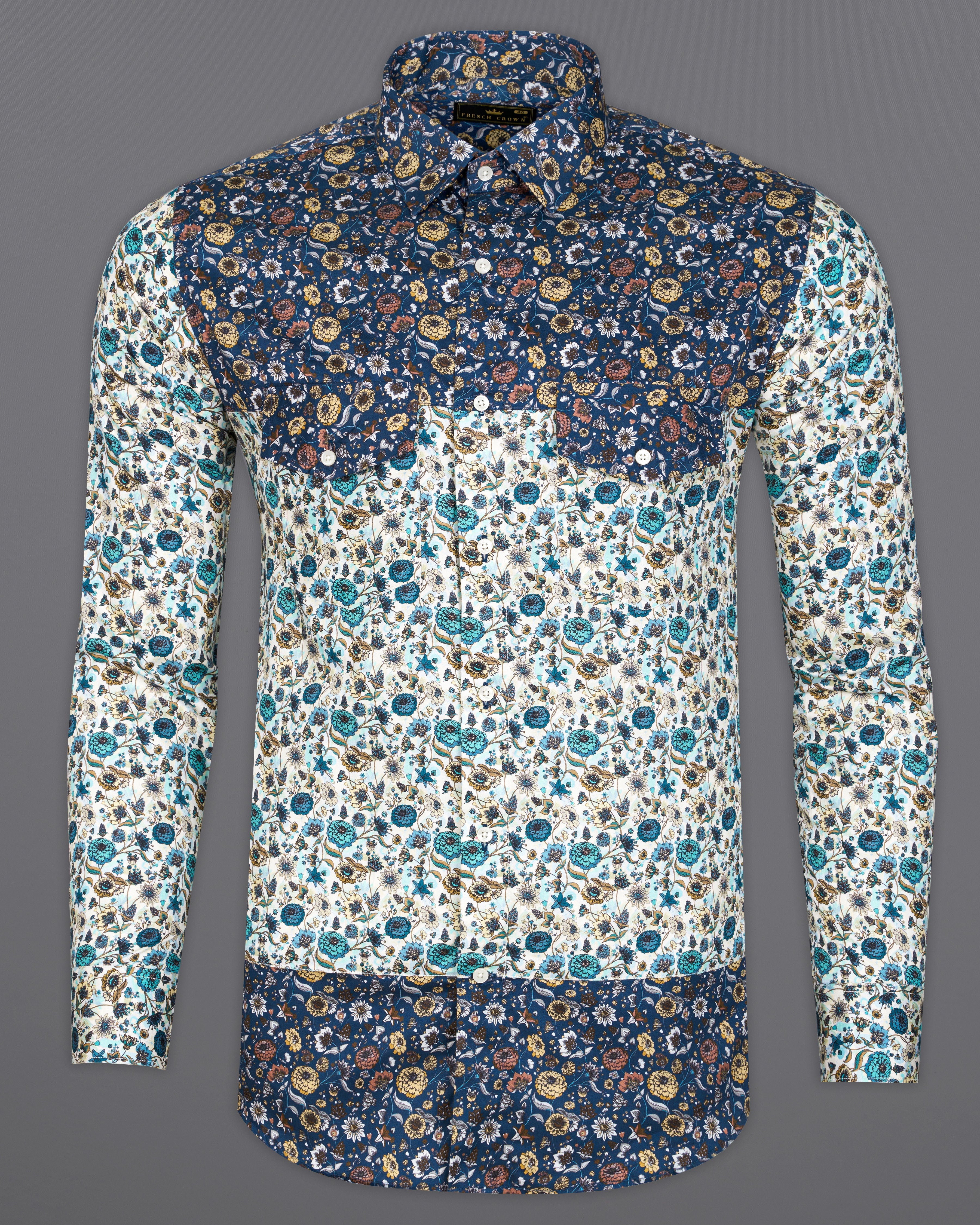 Merino Cream with Zodiac Navy Blue Floral Printed Super Soft Premium Cotton Designer Shirt 9553-P469-38, 9553-P469-H-38, 9553-P469-39, 9553-P469-H-39, 9553-P469-40, 9553-P469-H-40, 9553-P469-42, 9553-P469-H-42, 9553-P469-44, 9553-P469-H-44, 9553-P469-46, 9553-P469-H-46, 9553-P469-48, 9553-P469-H-48, 9553-P469-50, 9553-P469-H-50, 9553-P469-52, 9553-P469-H-52