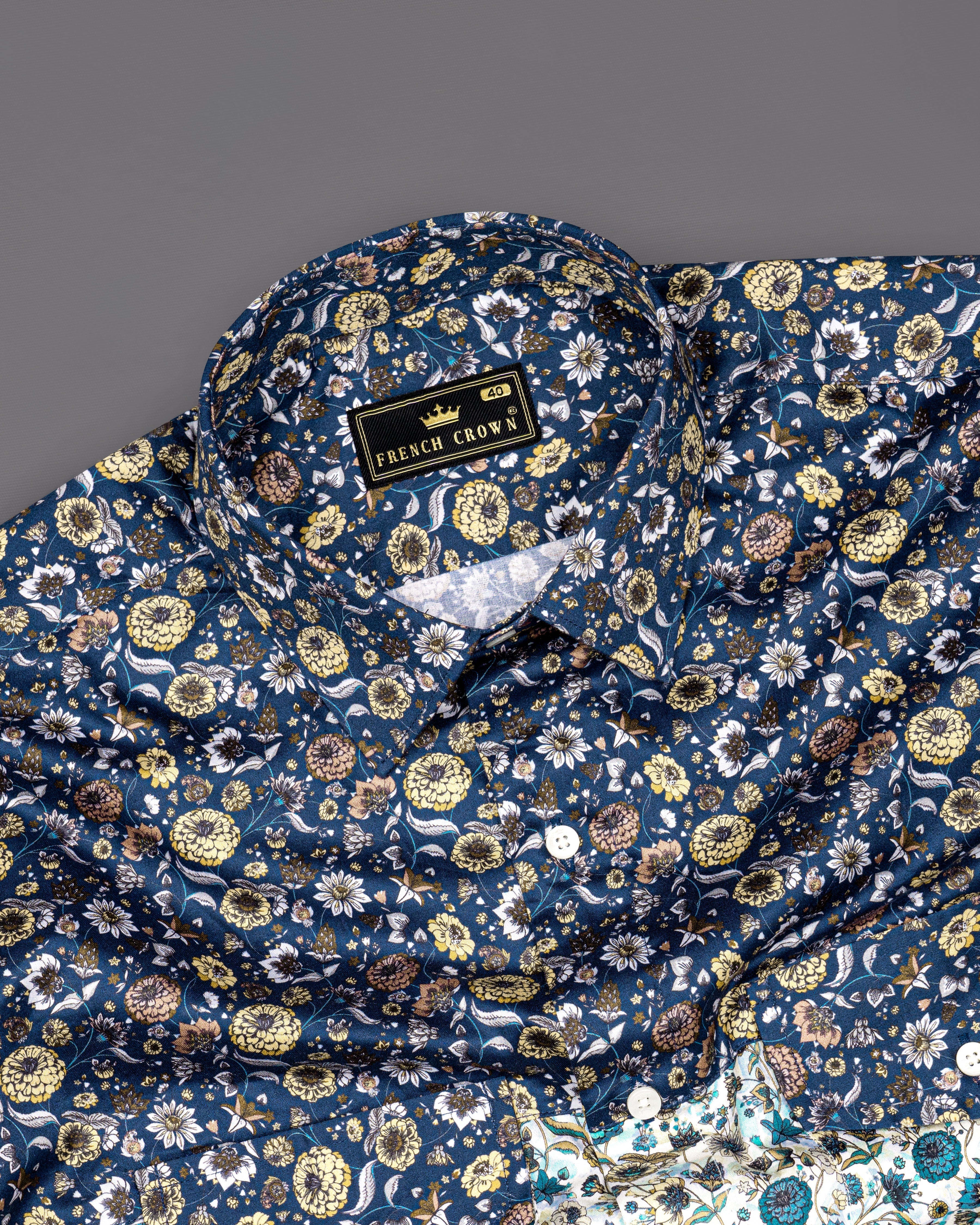 Merino Cream with Zodiac Navy Blue Floral Printed Super Soft Premium Cotton Designer Shirt 9553-P469-38, 9553-P469-H-38, 9553-P469-39, 9553-P469-H-39, 9553-P469-40, 9553-P469-H-40, 9553-P469-42, 9553-P469-H-42, 9553-P469-44, 9553-P469-H-44, 9553-P469-46, 9553-P469-H-46, 9553-P469-48, 9553-P469-H-48, 9553-P469-50, 9553-P469-H-50, 9553-P469-52, 9553-P469-H-52