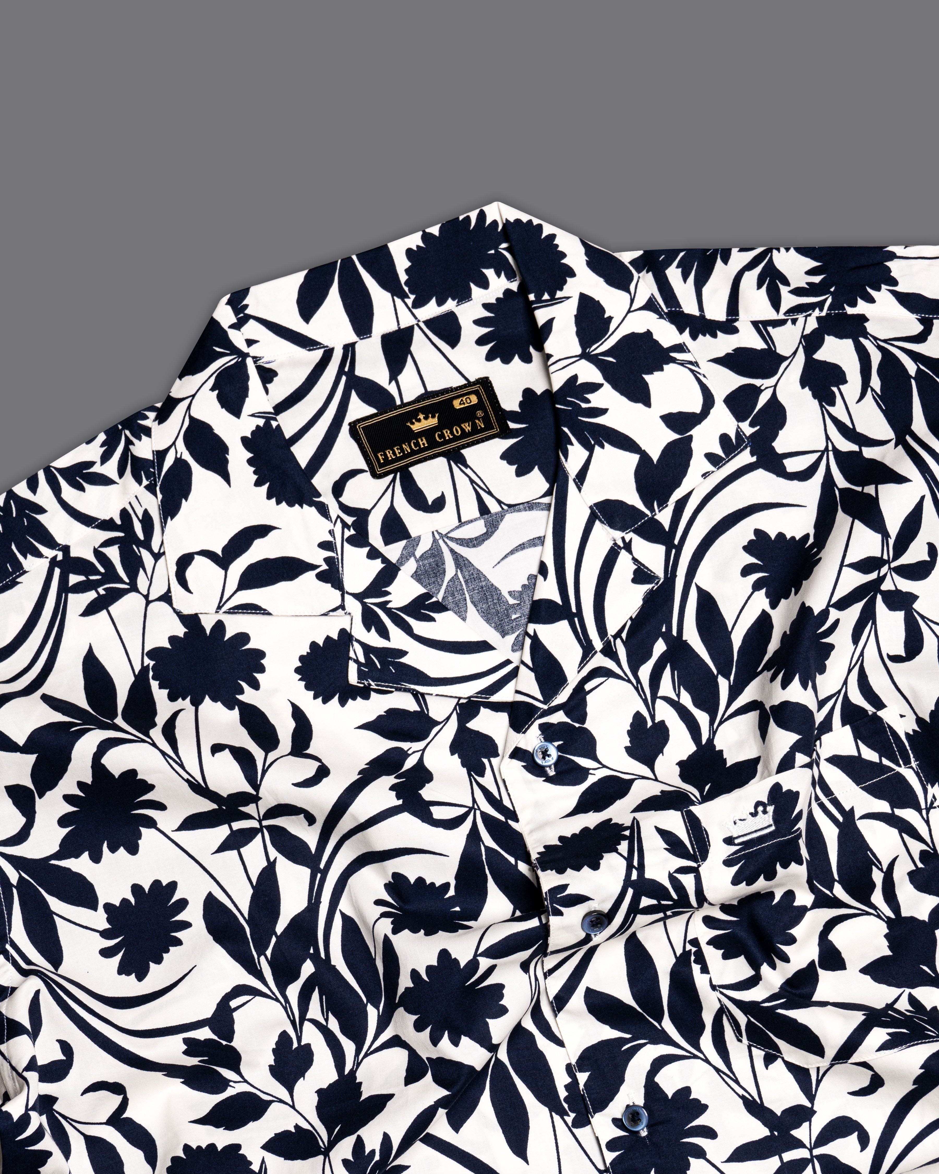 Cinder Black and White Floral Printed Premium Cotton Shirt         9573-CC-BLE-SS-H-38, 9573-CC-BLE-SS-H-39, 9573-CC-BLE-SS-H-40, 9573-CC-BLE-SS-H-42, 9573-CC-BLE-SS-H-44, 9573-CC-BLE-SS-H-46, 9573-CC-BLE-SS-H-48, 9573-CC-BLE-SS-H-50,  9573-CC-BLE-SS-H-52