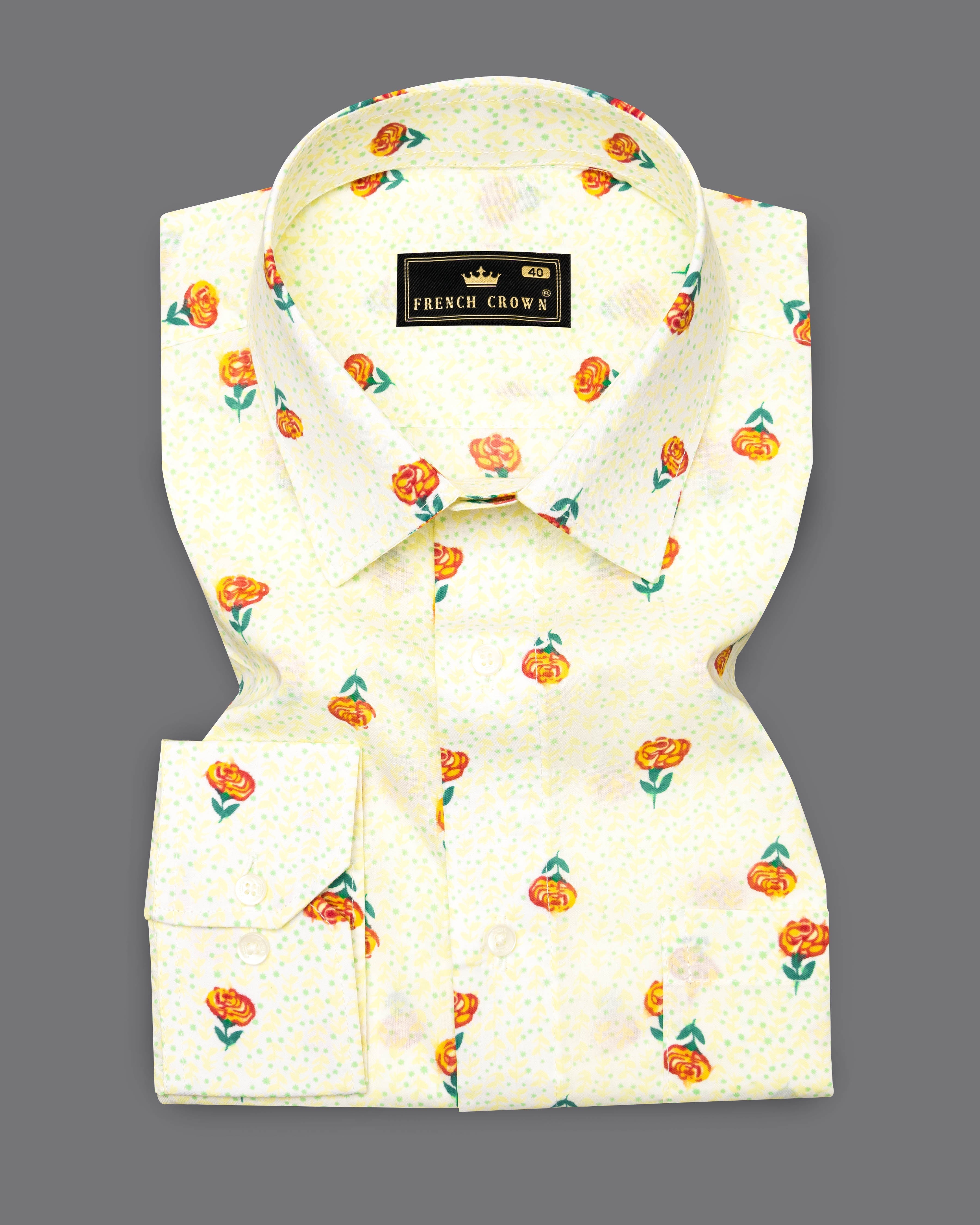 Barley Cream Rose Printed Premium Cotton Shirt 9575-38, 9575-H-38, 9575-39, 9575-H-39, 9575-40, 9575-H-40, 9575-42, 9575-H-42, 9575-44, 9575-H-44, 9575-46, 9575-H-46, 9575-48, 9575-H-48, 9575-50, 9575-H-50, 9575-52, 9575-H-52