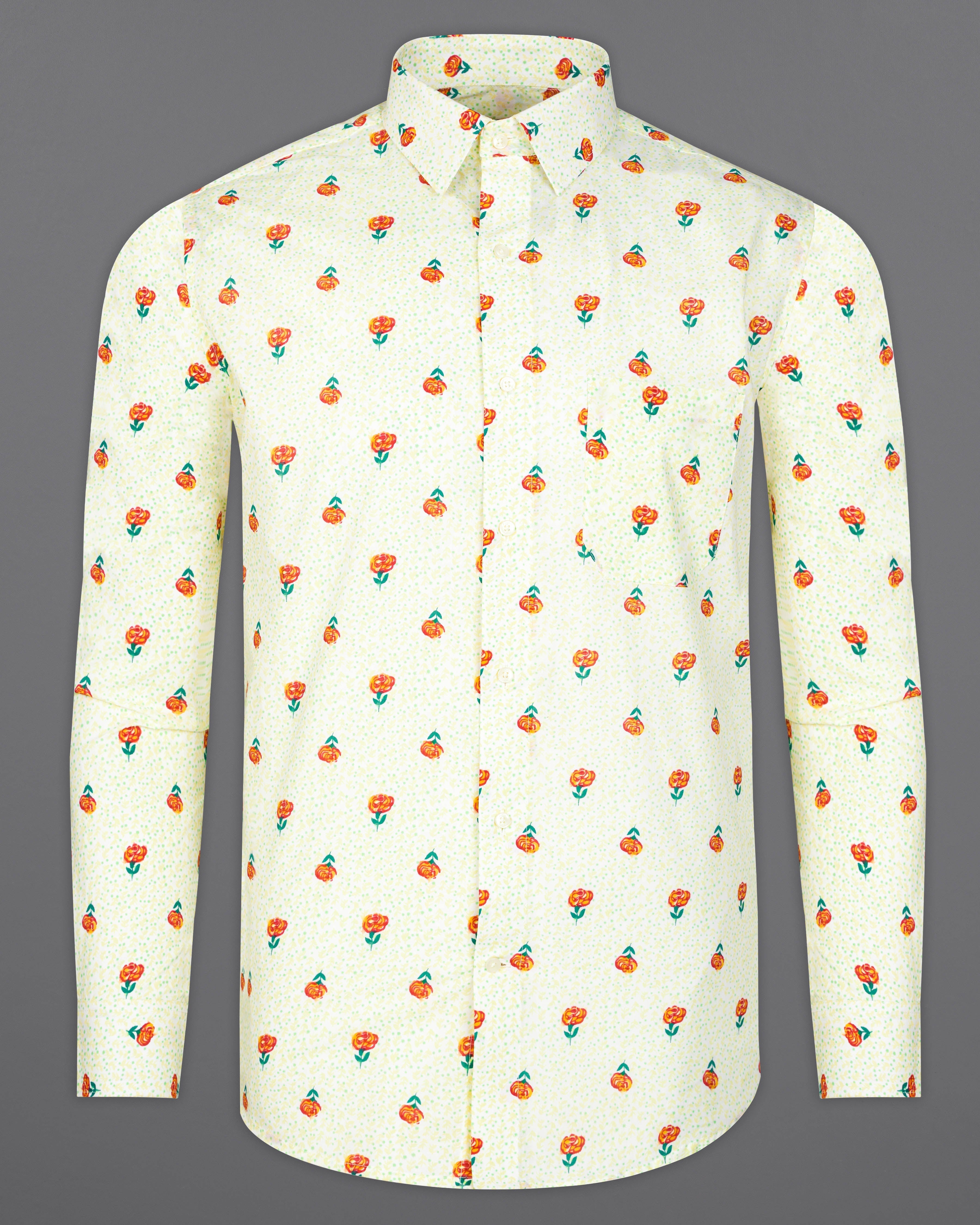 Barley Cream Rose Printed Premium Cotton Shirt 9575-38, 9575-H-38, 9575-39, 9575-H-39, 9575-40, 9575-H-40, 9575-42, 9575-H-42, 9575-44, 9575-H-44, 9575-46, 9575-H-46, 9575-48, 9575-H-48, 9575-50, 9575-H-50, 9575-52, 9575-H-52