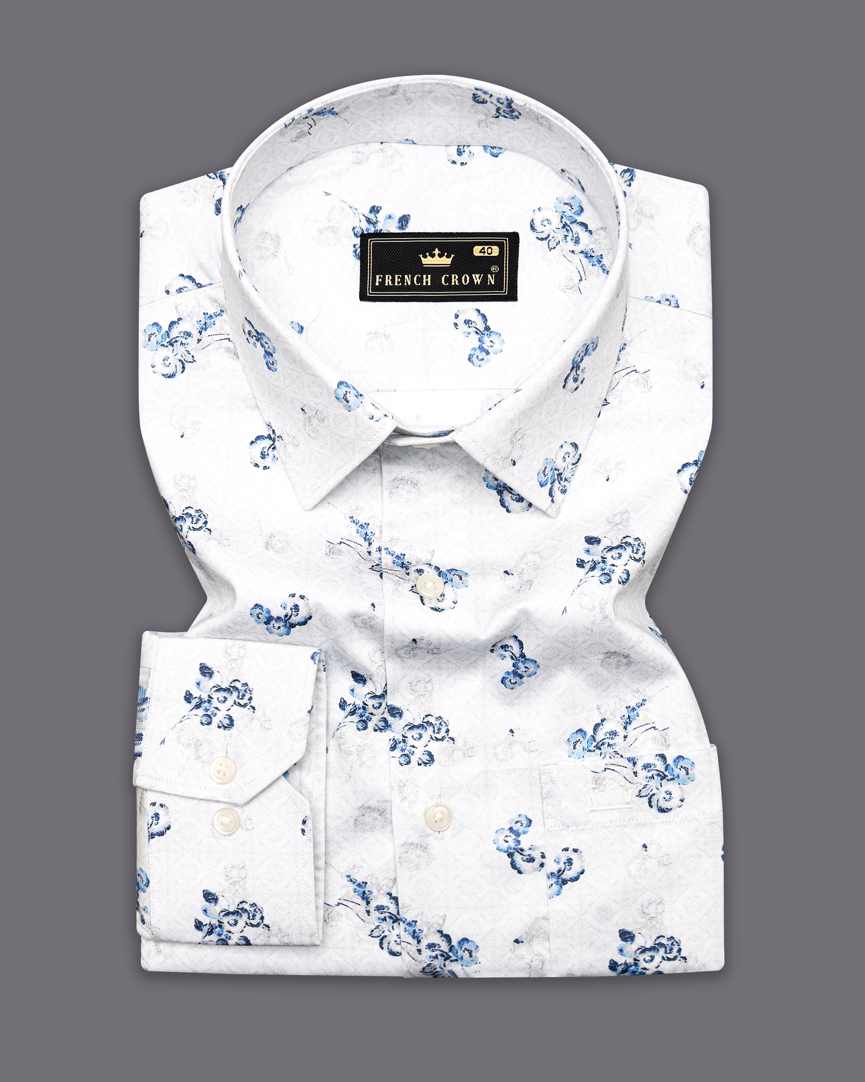 Bright White Ditsy Printed Super Soft Premium Cotton Shirt 9606-38,9606-H-38,9606-39,9606-H-39,9606-40,9606-H-40,9606-42,9606-H-42,9606-44,9606-H-44,9606-46,9606-H-46,9606-48,9606-H-48,9606-50,9606-H-50,9606-52,9606-H-52