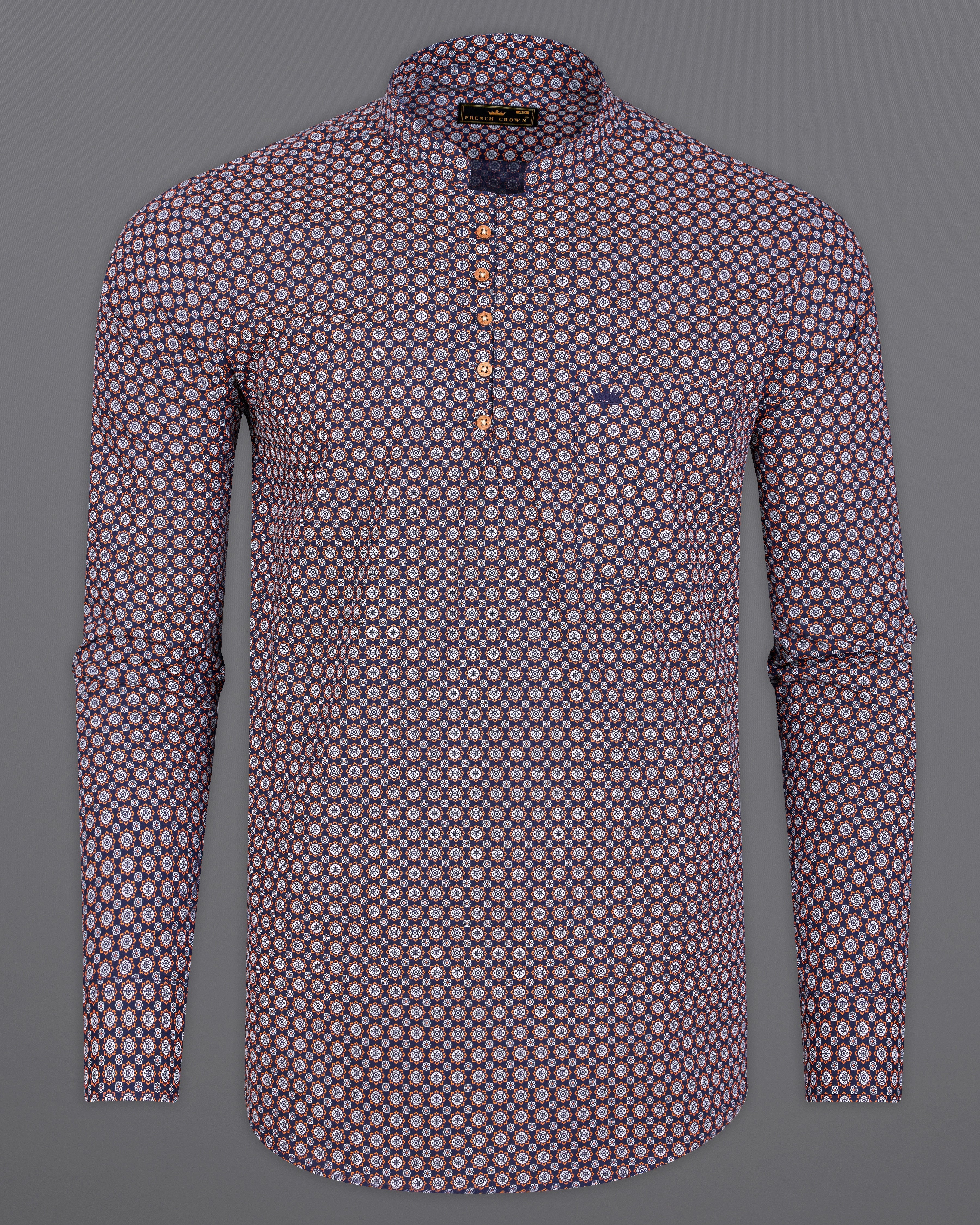 Haiti Navy Blue and Cadmium Orange Printed Royal Oxford Kurta Shirt 9620-KS-38,9620-KS-H-38,9620-KS-39,9620-KS-H-39,9620-KS-40,9620-KS-H-40,9620-KS-42,9620-KS-H-42,9620-KS-44,9620-KS-H-44,9620-KS-46,9620-KS-H-46,9620-KS-48,9620-KS-H-48,9620-KS-50,9620-KS-H-50,9620-KS-52,9620-KS-H-52