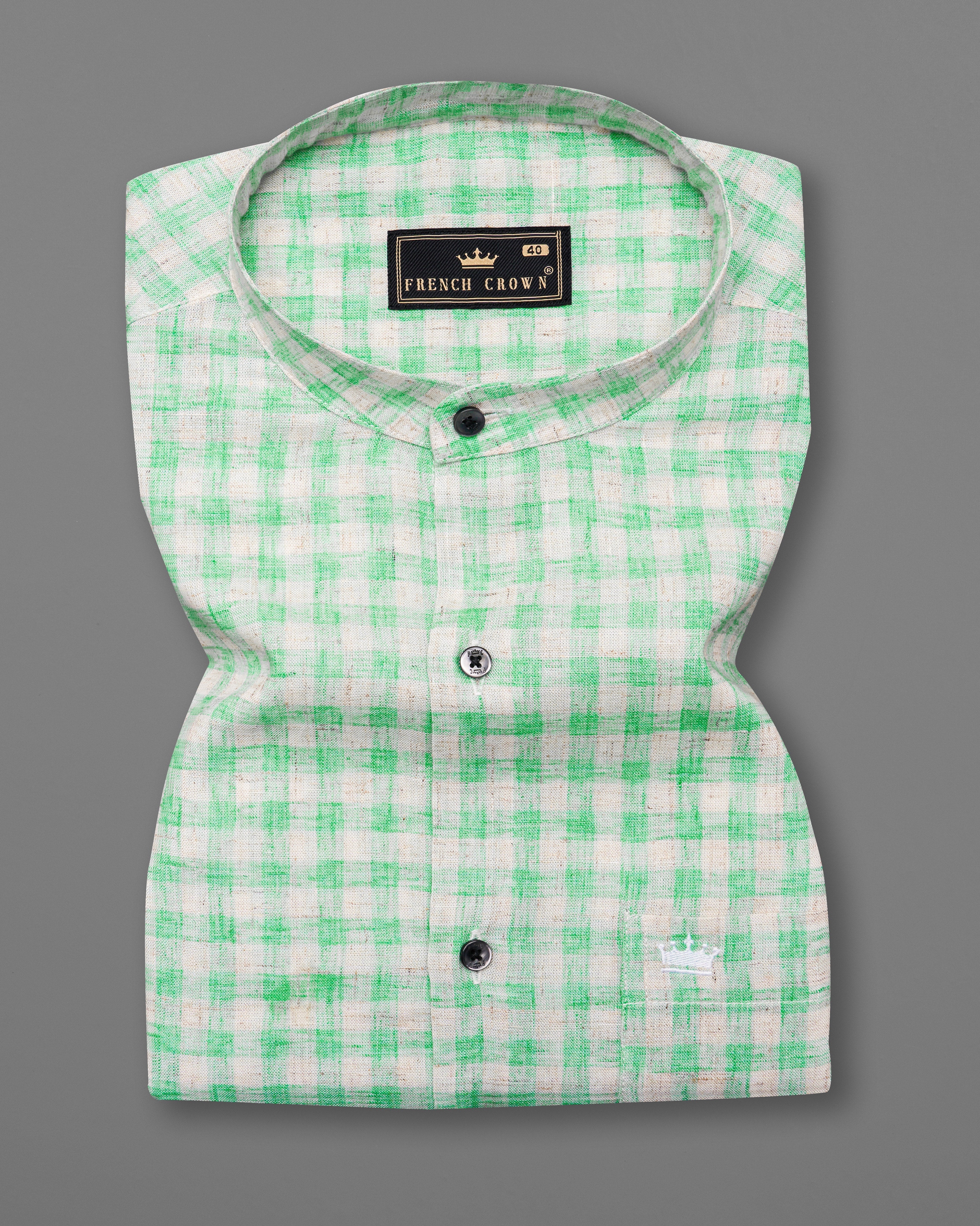 Turquoise Green with Mercury Gray Checkered Luxurious Linen Half Slavees Shirt 9644-M-BLK-SS-H-38, 9644-M-BLK-SS-H-39, 9644-M-BLK-SS-H-40, 9644-M-BLK-SS-H-42, 9644-M-BLK-SS-H-44, 9644-M-BLK-SS-H-46, 9644-M-BLK-SS-H-48, 9644-M-BLK-SS-H-50, 9644-M-BLK-SS-H-52