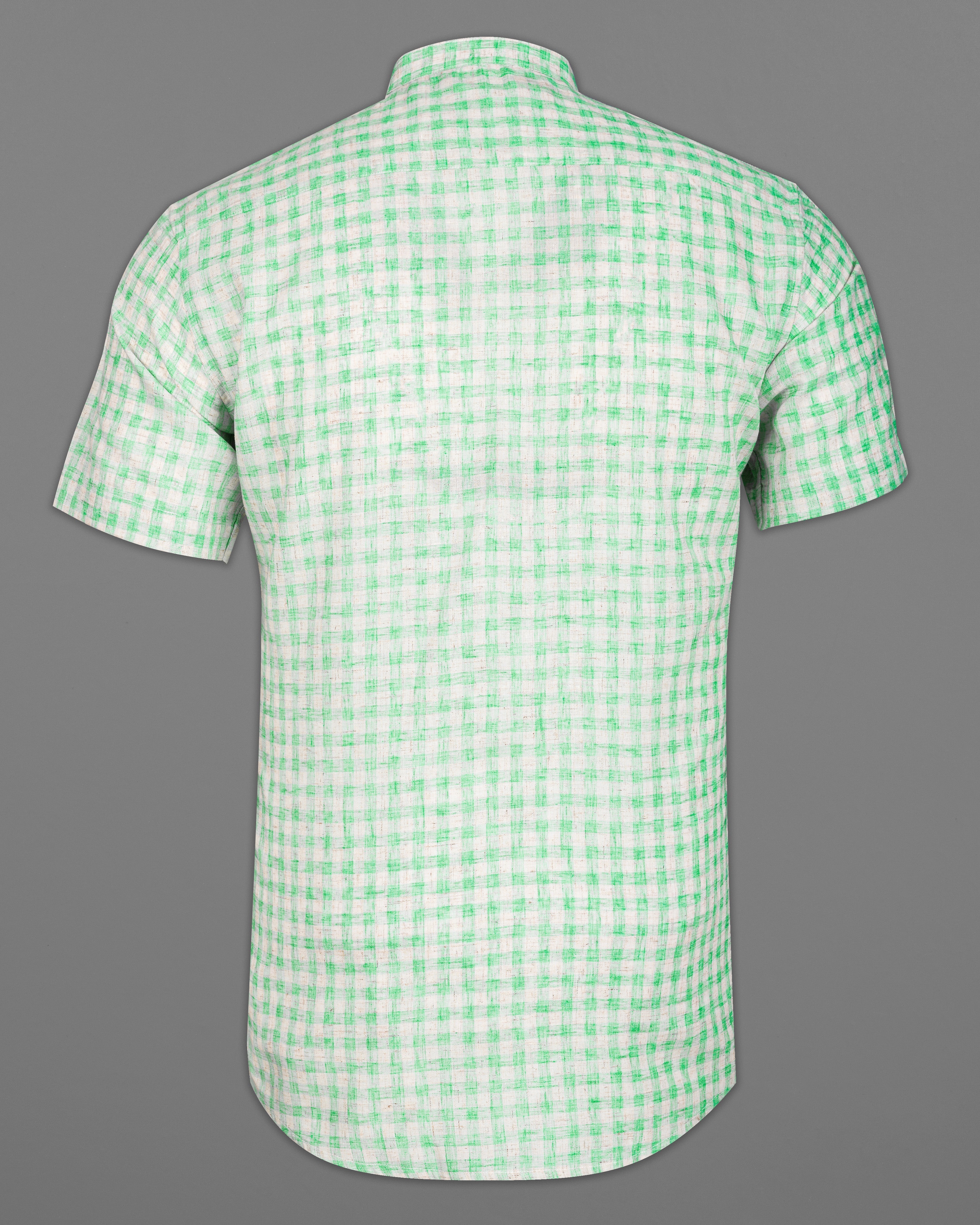 Turquoise Green with Mercury Gray Checkered Luxurious Linen Half Slavees Shirt 9644-M-BLK-SS-H-38, 9644-M-BLK-SS-H-39, 9644-M-BLK-SS-H-40, 9644-M-BLK-SS-H-42, 9644-M-BLK-SS-H-44, 9644-M-BLK-SS-H-46, 9644-M-BLK-SS-H-48, 9644-M-BLK-SS-H-50, 9644-M-BLK-SS-H-52