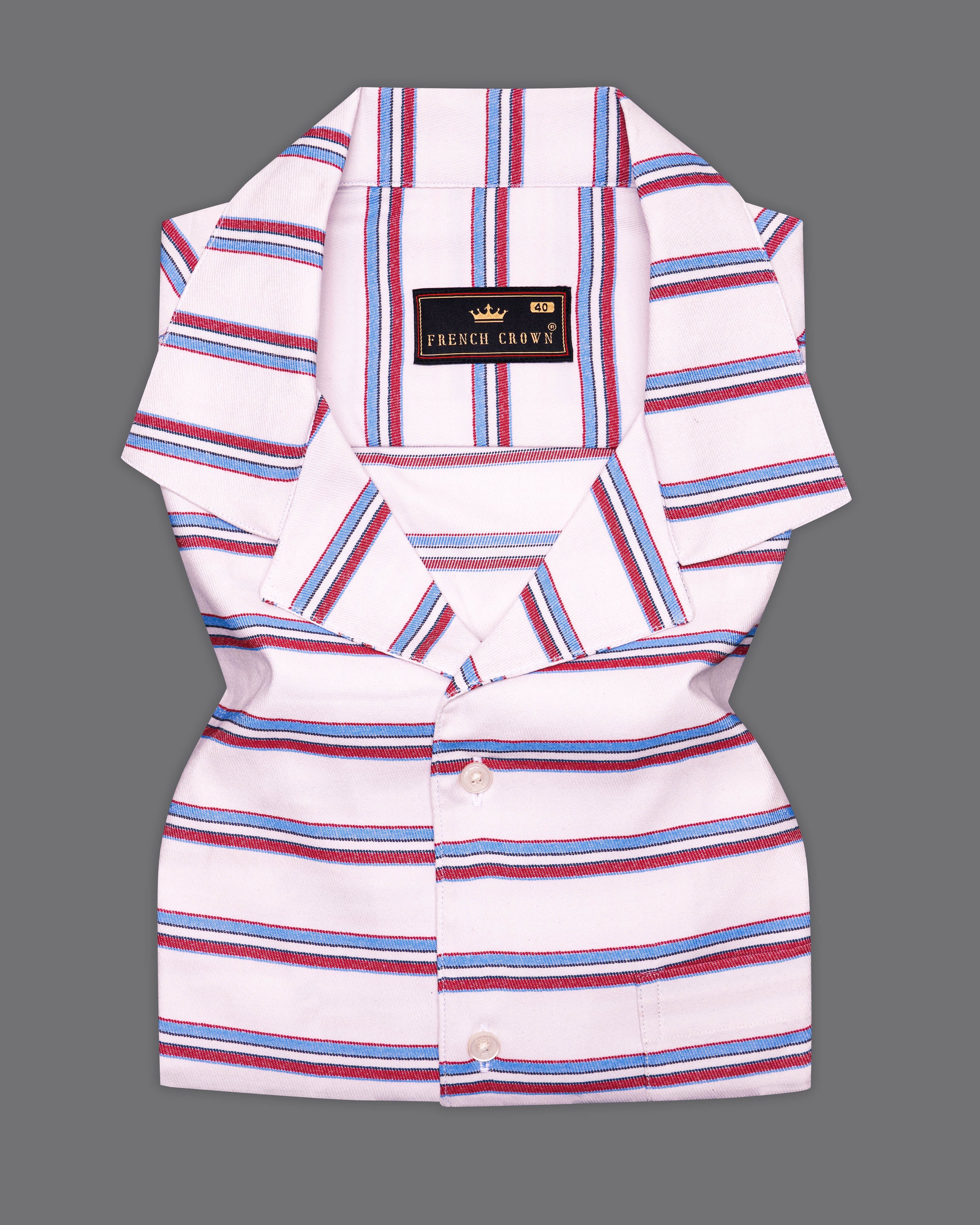 Bright White Multicolour Twill Striped Premium Cotton Half Sleeves Shirt 9662-CC-SS-H-38, 9662-CC-SS-H-39, 9662-CC-SS-H-40, 9662-CC-SS-H-42, 9662-CC-SS-H-44, 9662-CC-SS-H-46, 9662-CC-SS-H-48, 9662-CC-SS-H-50, 9662-CC-SS-H-52