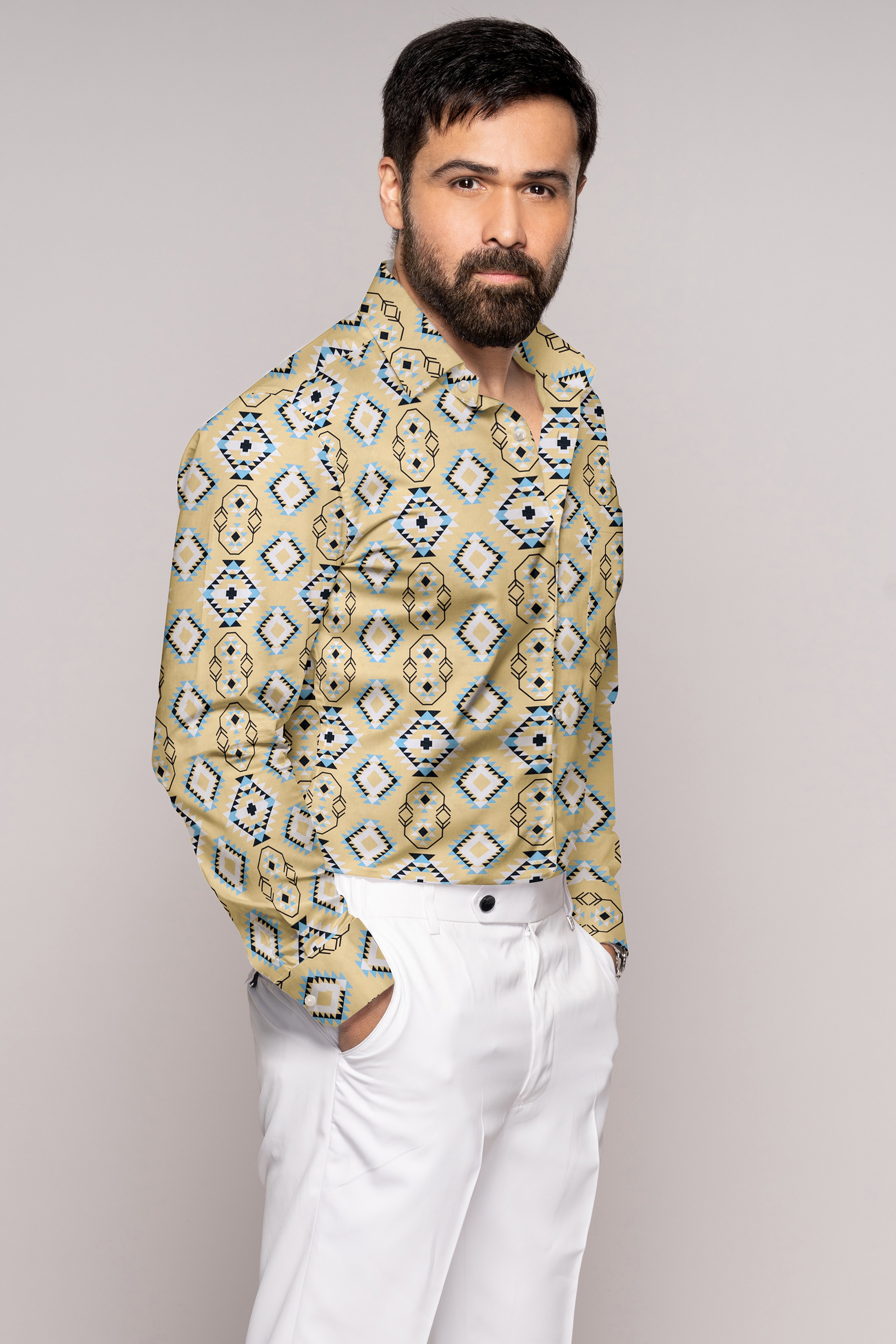 Cashmere Brown with White Multicolour Banjara Printed Super Soft Premium Cotton Shirt