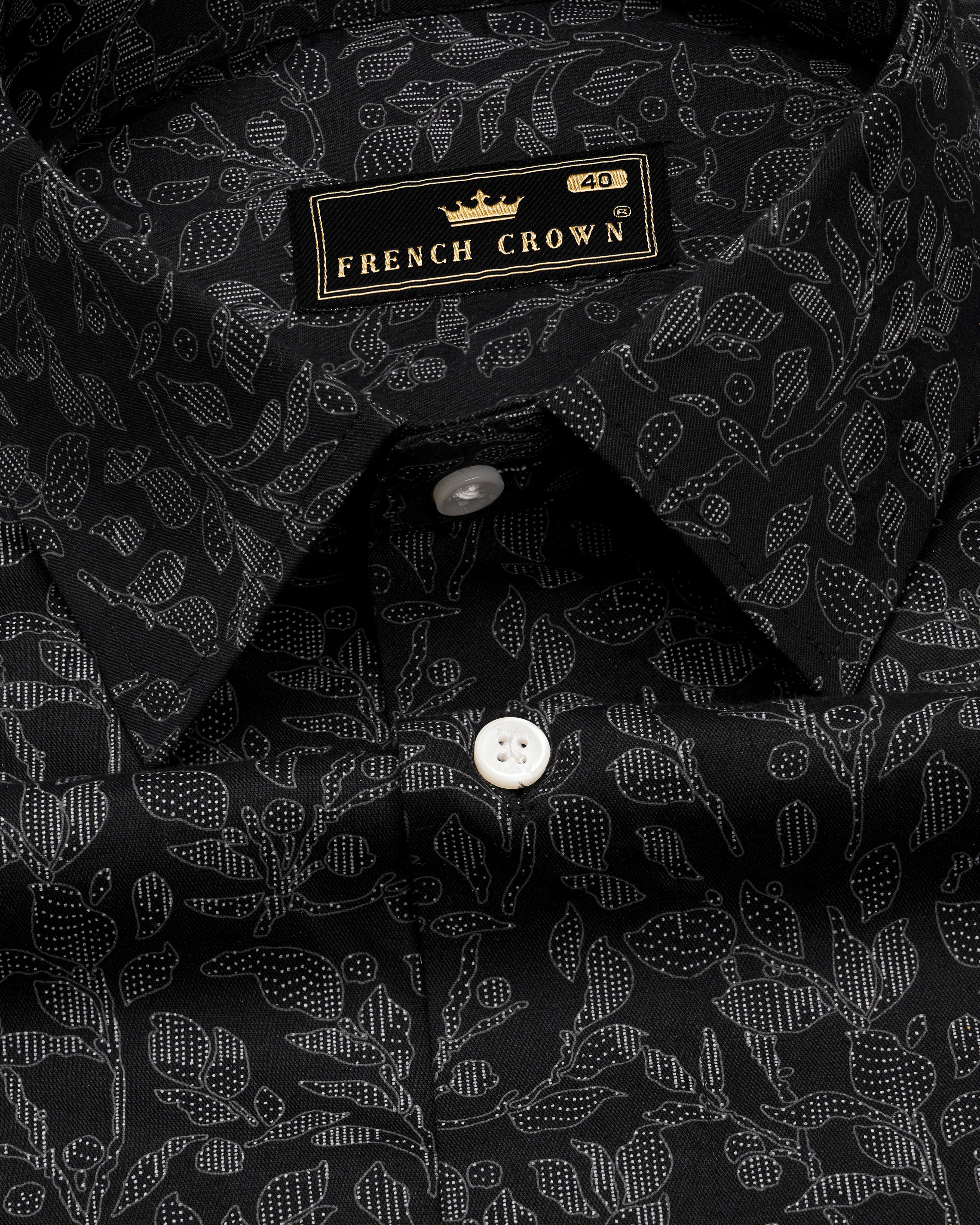 Jade Black with Leaves Printed Super Soft Premium Cotton Shirt 9686-38, 9686-H-38, 9686-39, 9686-H-39, 9686-40, 9686-H-40, 9686-42, 9686-H-42, 9686-44, 9686-H-44, 9686-46, 9686-H-46, 9686-48, 9686-H-48, 9686-50, 9686-H-50, 9686-52, 9686-H-52