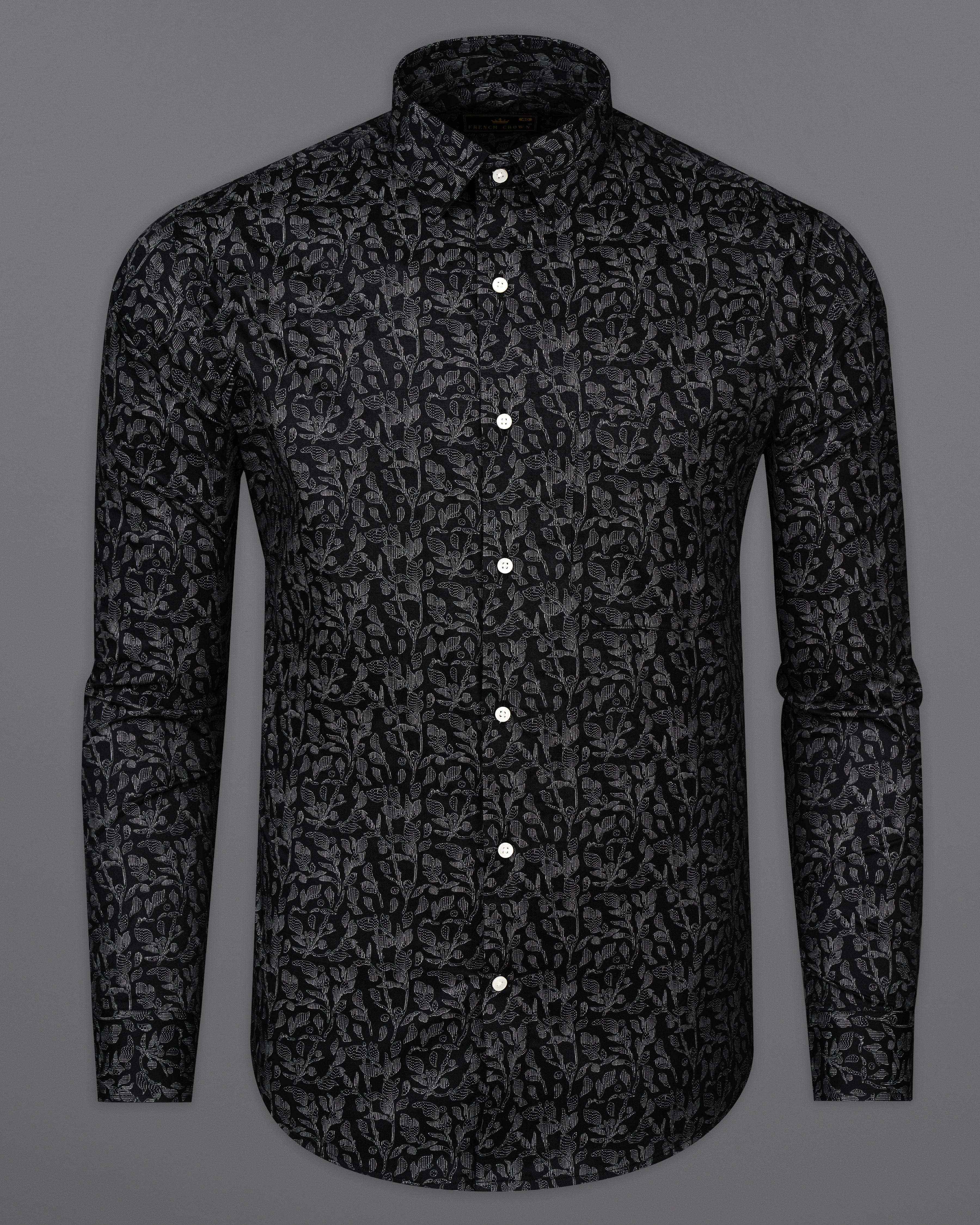 Jade Black with Leaves Printed Super Soft Premium Cotton Shirt 9686-38, 9686-H-38, 9686-39, 9686-H-39, 9686-40, 9686-H-40, 9686-42, 9686-H-42, 9686-44, 9686-H-44, 9686-46, 9686-H-46, 9686-48, 9686-H-48, 9686-50, 9686-H-50, 9686-52, 9686-H-52