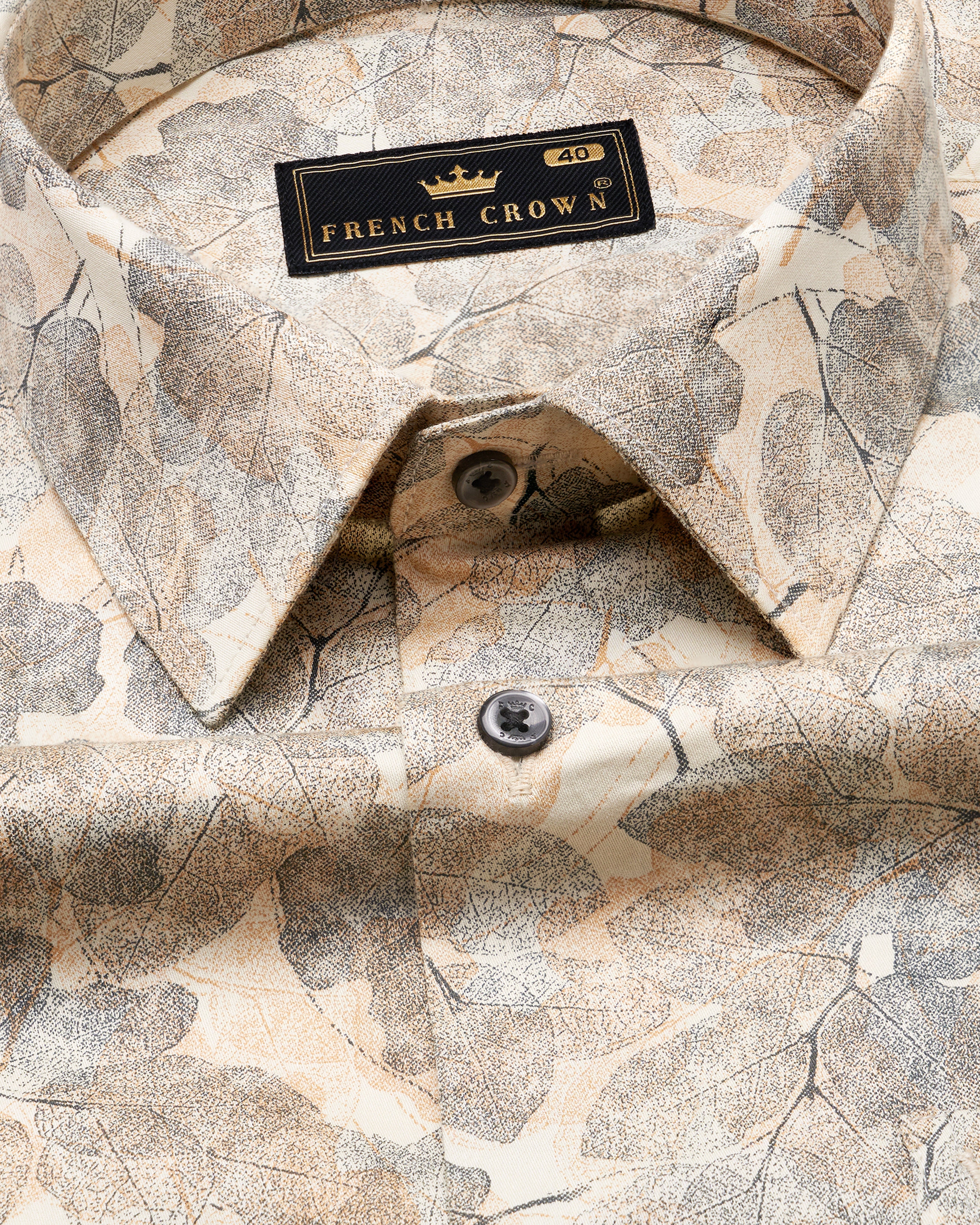 Soft Amber Beige With Leaves Printed Super Soft Premium Cotton Shirt 9690-BLK-38, 9690-BLK-H-38, 9690-BLK-39, 9690-BLK-H-39, 9690-BLK-40, 9690-BLK-H-40, 9690-BLK-42, 9690-BLK-H-42, 9690-BLK-44, 9690-BLK-H-44, 9690-BLK-46, 9690-BLK-H-46, 9690-BLK-48, 9690-BLK-H-48, 9690-BLK-50, 9690-BLK-H-50, 9690-BLK-52, 9690-BLK-H-52