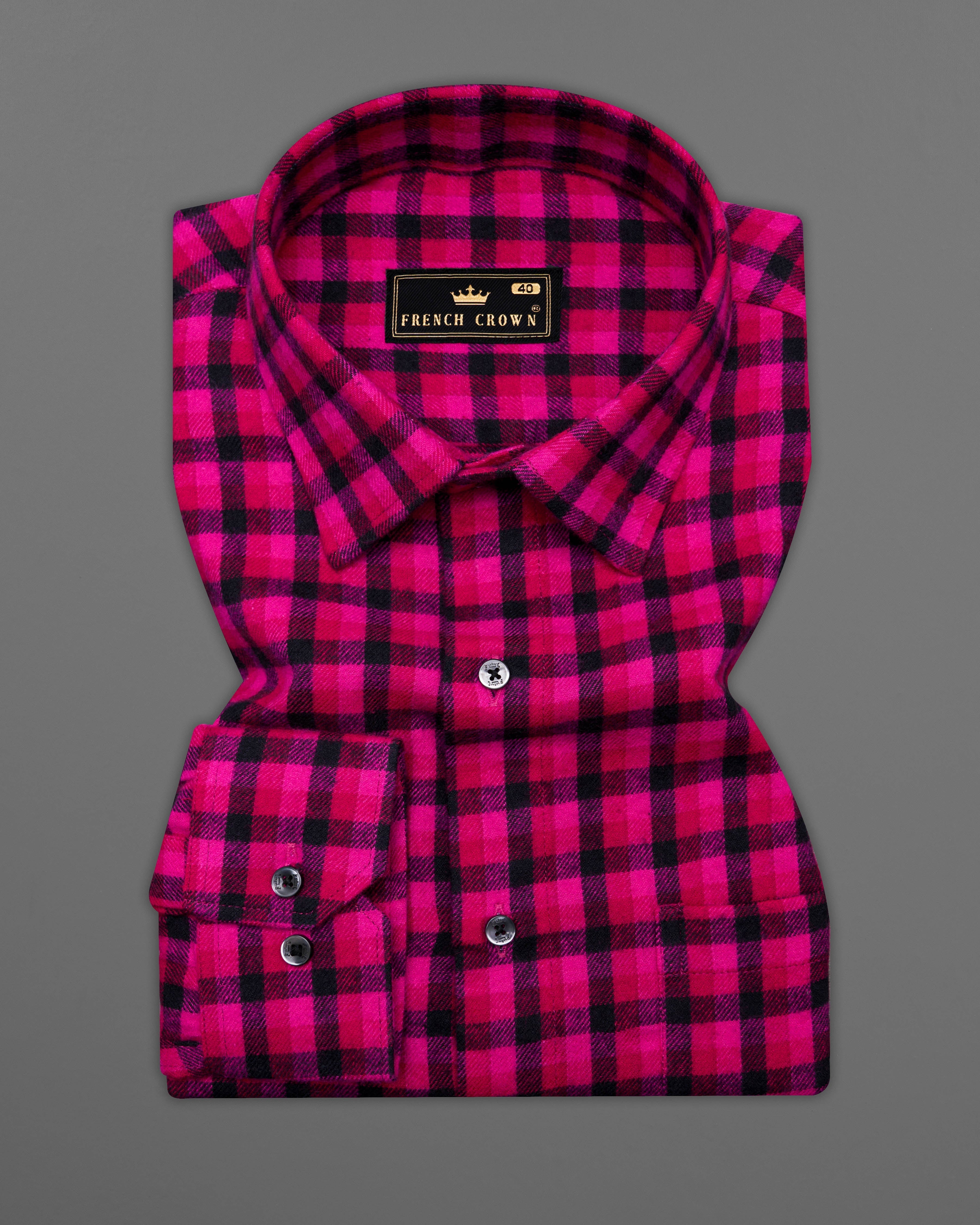 Raspberry Red with Black Checkered Flannel Shirt 9691-BLK-38, 9691-BLK-H-38, 9691-BLK-39, 9691-BLK-H-39, 9691-BLK-40, 9691-BLK-H-40, 9691-BLK-42, 9691-BLK-H-42, 9691-BLK-44, 9691-BLK-H-44, 9691-BLK-46, 9691-BLK-H-46, 9691-BLK-48, 9691-BLK-H-48, 9691-BLK-50, 9691-BLK-H-50, 9691-BLK-52, 9691-BLK-H-52