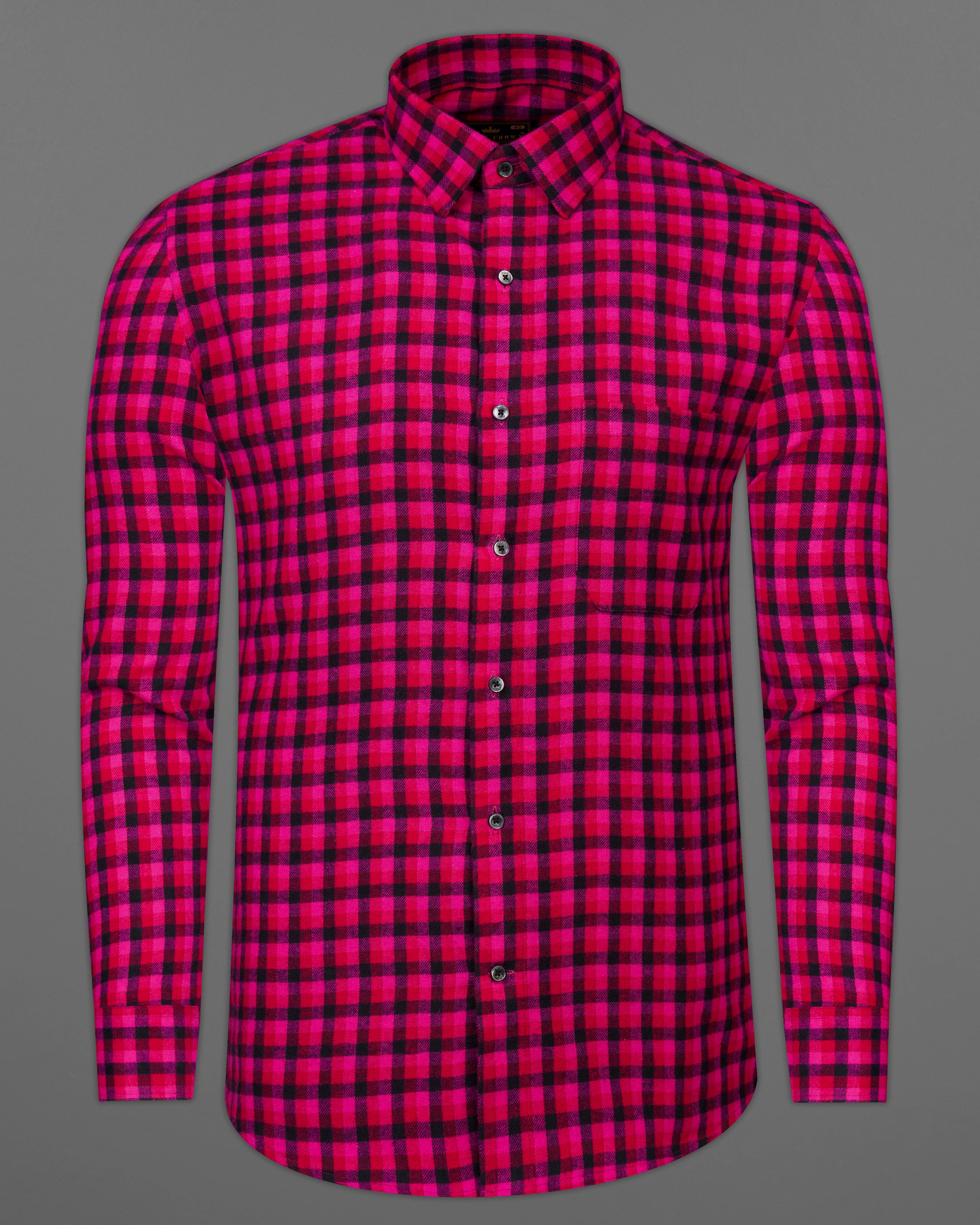 Raspberry Red with Black Checkered Flannel Shirt 9691-BLK-38, 9691-BLK-H-38, 9691-BLK-39, 9691-BLK-H-39, 9691-BLK-40, 9691-BLK-H-40, 9691-BLK-42, 9691-BLK-H-42, 9691-BLK-44, 9691-BLK-H-44, 9691-BLK-46, 9691-BLK-H-46, 9691-BLK-48, 9691-BLK-H-48, 9691-BLK-50, 9691-BLK-H-50, 9691-BLK-52, 9691-BLK-H-52