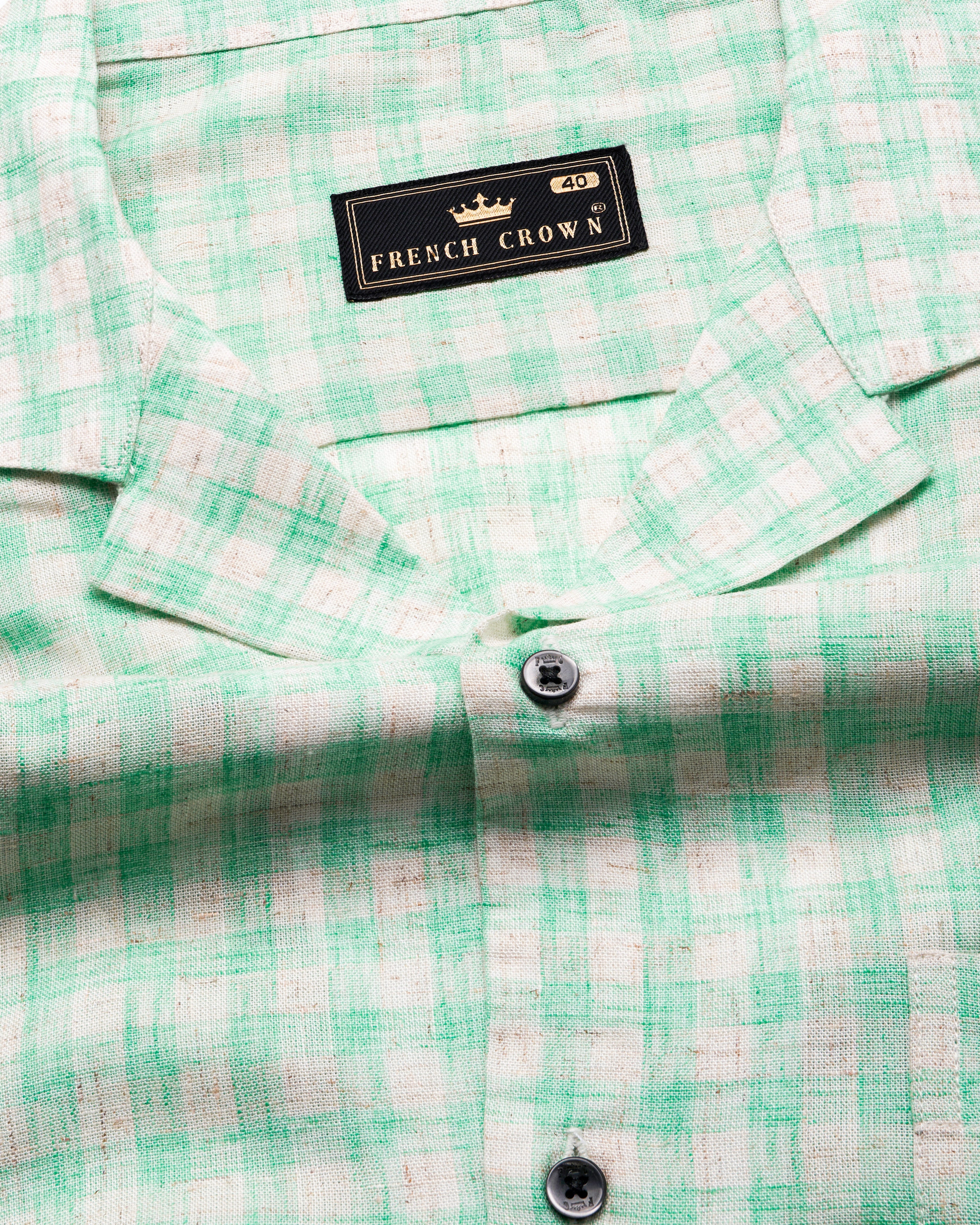 Turquoise Green and Mercury Gray Checkered Half-Sleeved Luxurious Linen Shirt 9699-CC-BLK-SS-38, 9699-CC-BLK-SS-39, 9699-CC-BLK-SS-40, 9699-CC-BLK-SS-42, 9699-CC-BLK-SS-44, 9699-CC-BLK-SS-46, 9699-CC-BLK-SS-48, 9699-CC-BLK-SS-50, 9699-CC-BLK-SS-52