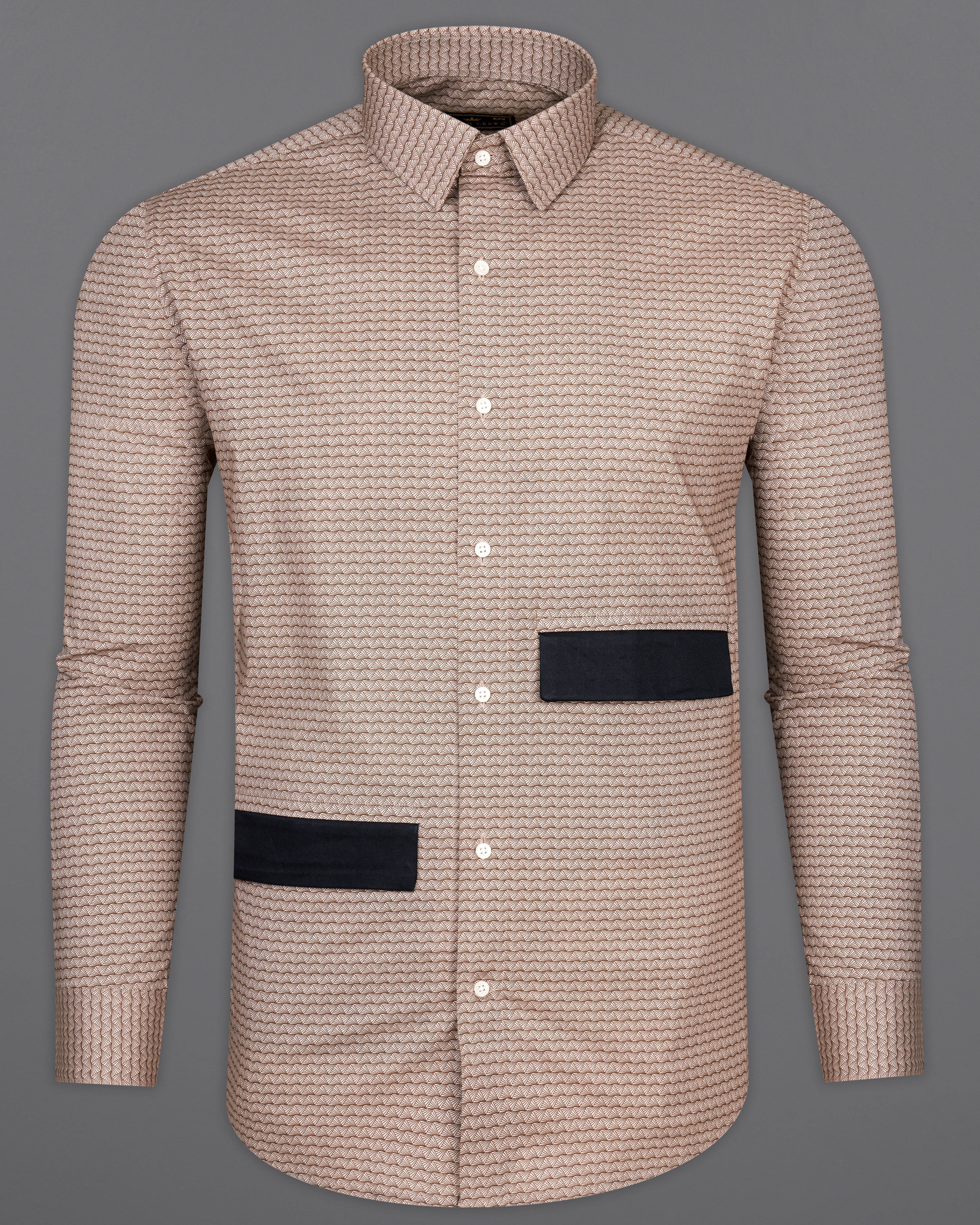 Cosmos Peach with Ferra Brown Geometric Pattern Royal Oxford Designer Shirt 9702-P449-38, 9702-P449-H-38, 9702-P449-39, 9702-P449-H-39, 9702-P449-40, 9702-P449-H-40, 9702-P449-42, 9702-P449-H-42, 9702-P449-44, 9702-P449-H-44, 9702-P449-46, 9702-P449-H-46, 9702-P449-48, 9702-P449-H-48, 9702-P449-50, 9702-P449-H-50, 9702-P449-52, 9702-P449-H-52