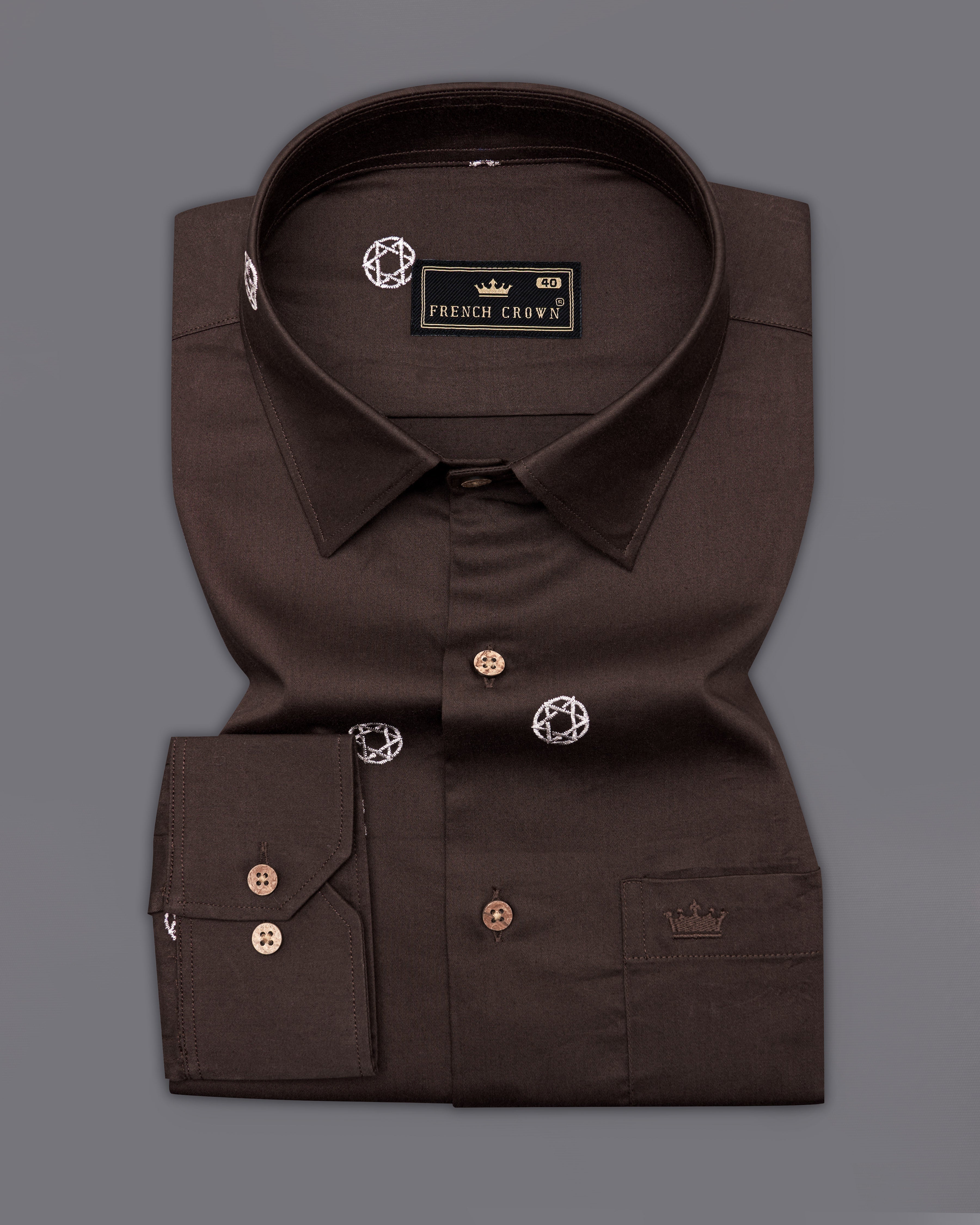 Woody Brown Embroidered Super Soft Premium Cotton Shirt  9711-CB-38, 9711-CB-H-38, 9711-CB-39, 9711-CB-H-39, 9711-CB-40, 9711-CB-H-40, 9711-CB-42, 9711-CB-H-42, 9711-CB-44, 9711-CB-H-44, 9711-CB-46, 9711-CB-H-46, 9711-CB-48, 9711-CB-H-48, 9711-CB-50, 9711-CB-H-50, 9711-CB-52, 9711-CB-H-52