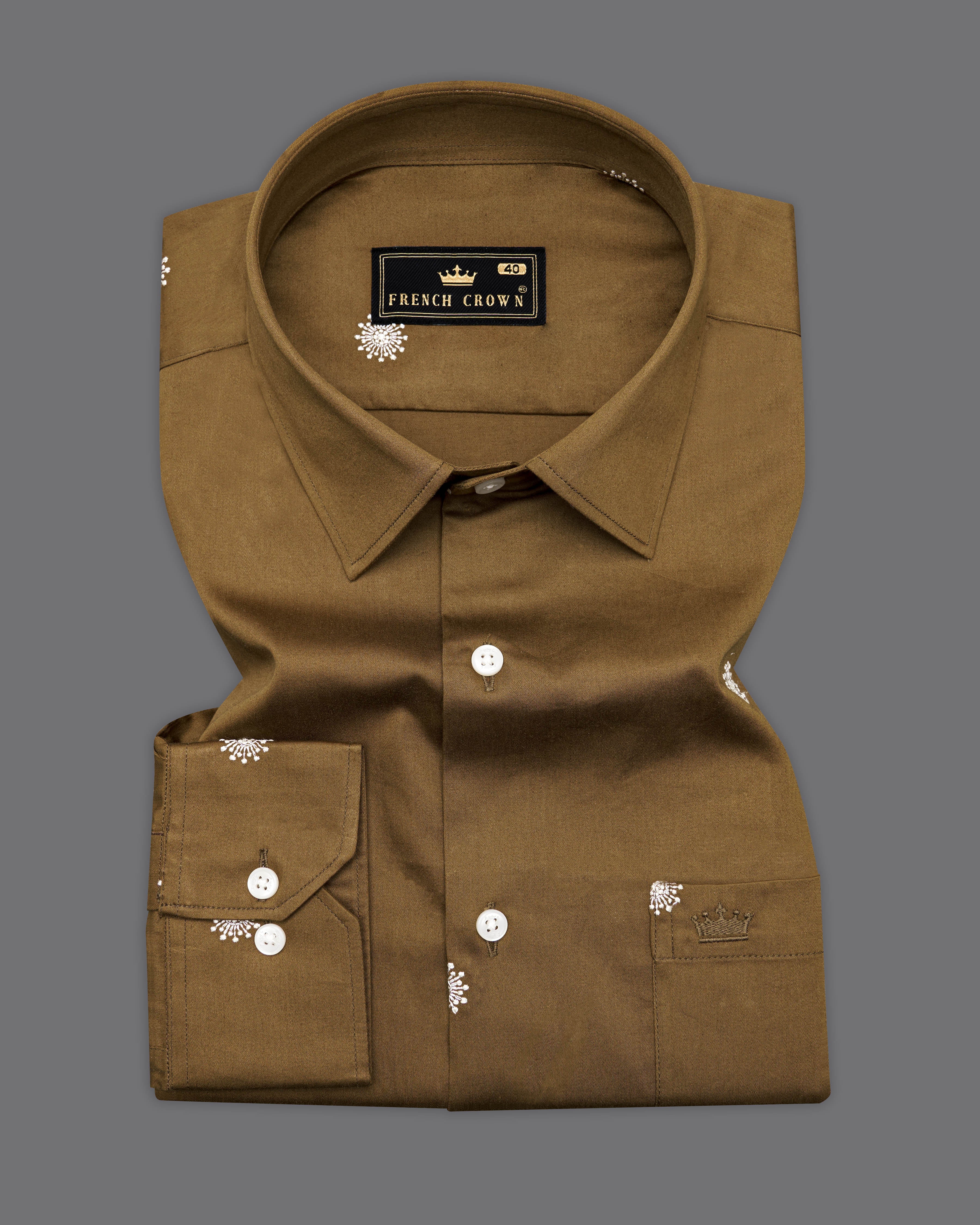 Pickled Brown Embroidered Super Soft Premium Cotton Shirt 9712-38, 9712-H-38, 9712-39, 9712-H-39, 9712-40, 9712-H-40, 9712-42, 9712-H-42, 9712-44, 9712-H-44, 9712-46, 9712-H-46, 9712-48, 9712-H-48, 9712-50, 9712-H-50, 9712-52, 9712-H-52