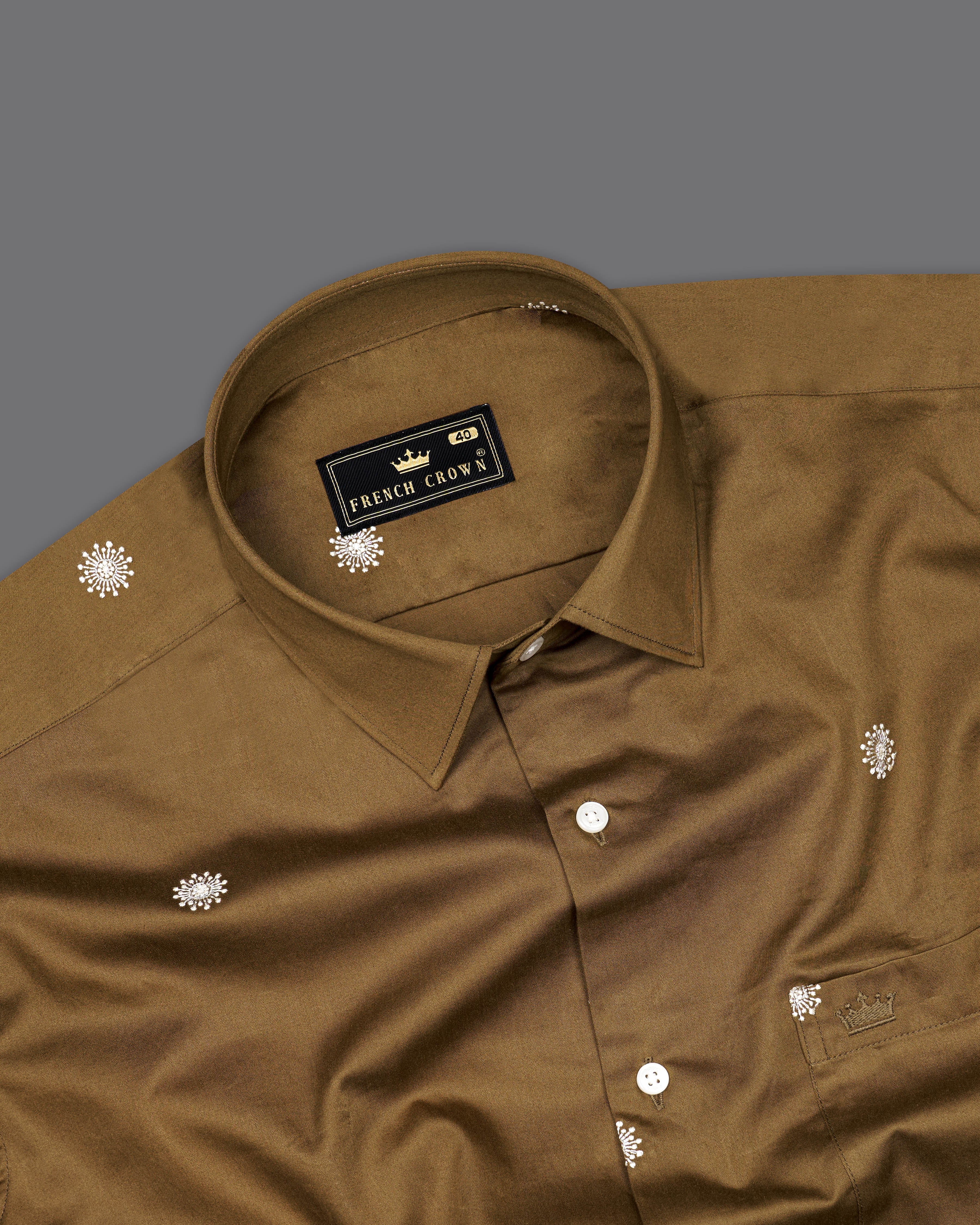 Pickled Brown Embroidered Super Soft Premium Cotton Shirt 9712-38, 9712-H-38, 9712-39, 9712-H-39, 9712-40, 9712-H-40, 9712-42, 9712-H-42, 9712-44, 9712-H-44, 9712-46, 9712-H-46, 9712-48, 9712-H-48, 9712-50, 9712-H-50, 9712-52, 9712-H-52