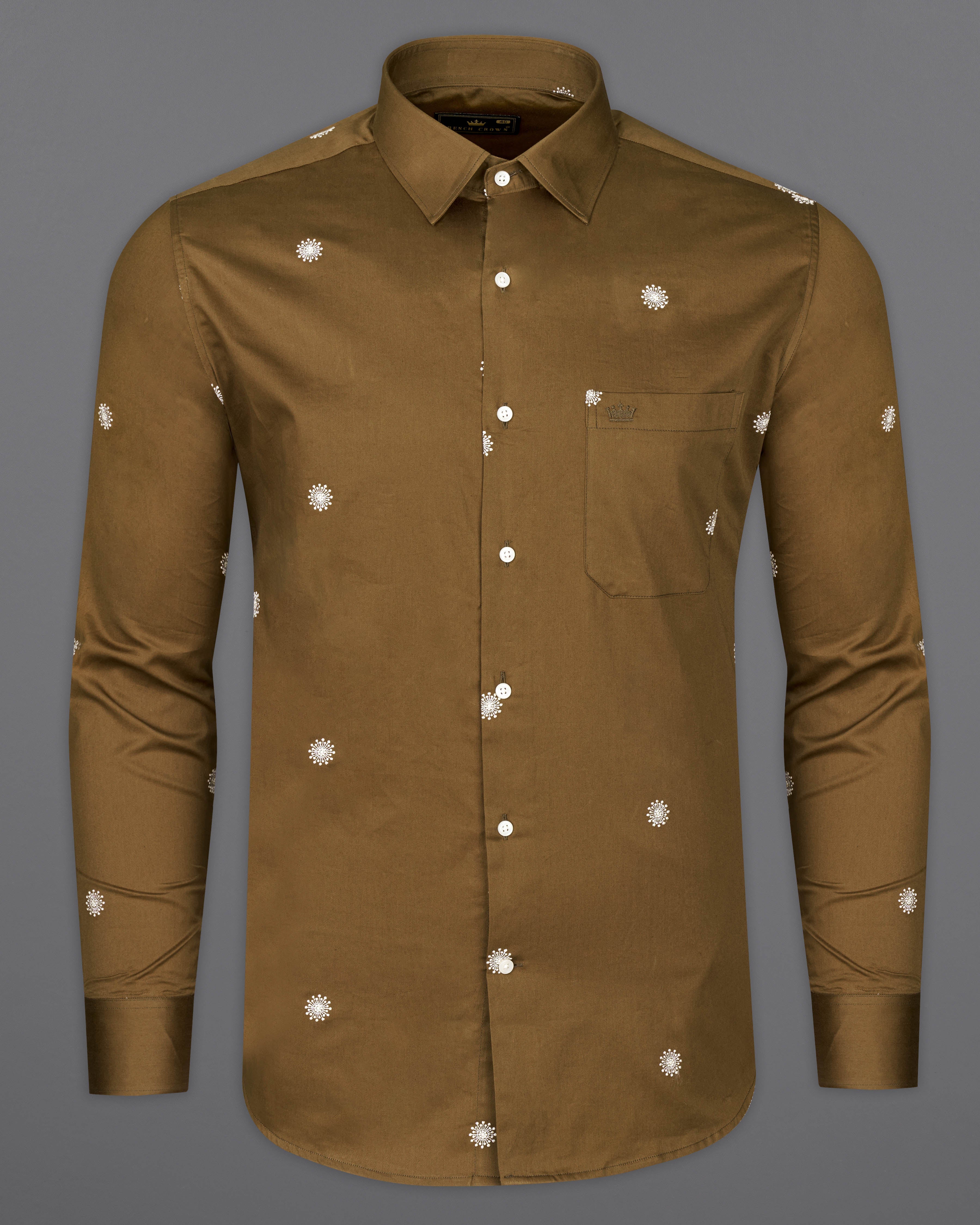 Pickled Brown Embroidered Super Soft Premium Cotton Shirt 9712-38, 9712-H-38, 9712-39, 9712-H-39, 9712-40, 9712-H-40, 9712-42, 9712-H-42, 9712-44, 9712-H-44, 9712-46, 9712-H-46, 9712-48, 9712-H-48, 9712-50, 9712-H-50, 9712-52, 9712-H-52