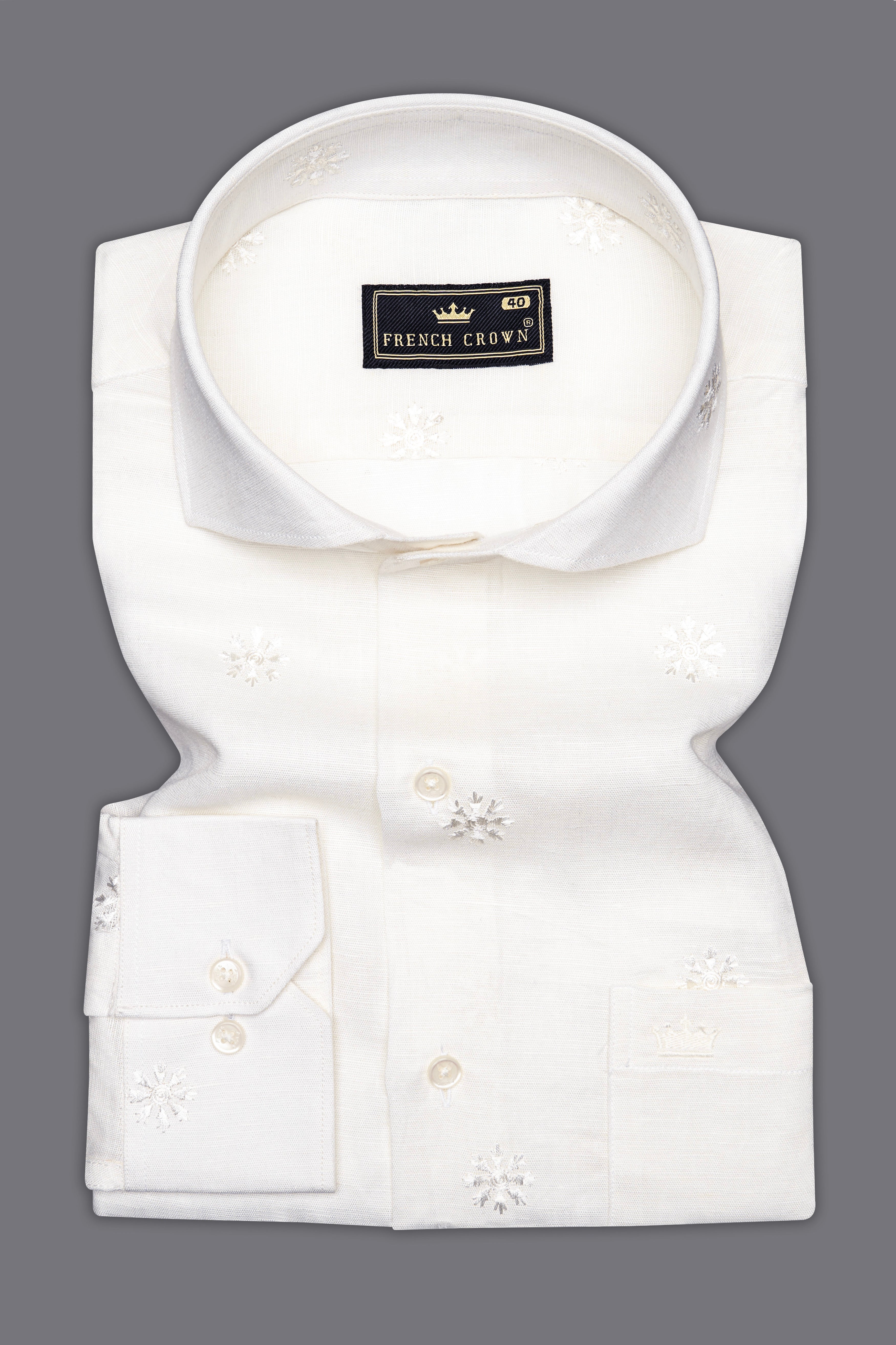 Bright White Embroidered Luxurious Linen Shirt