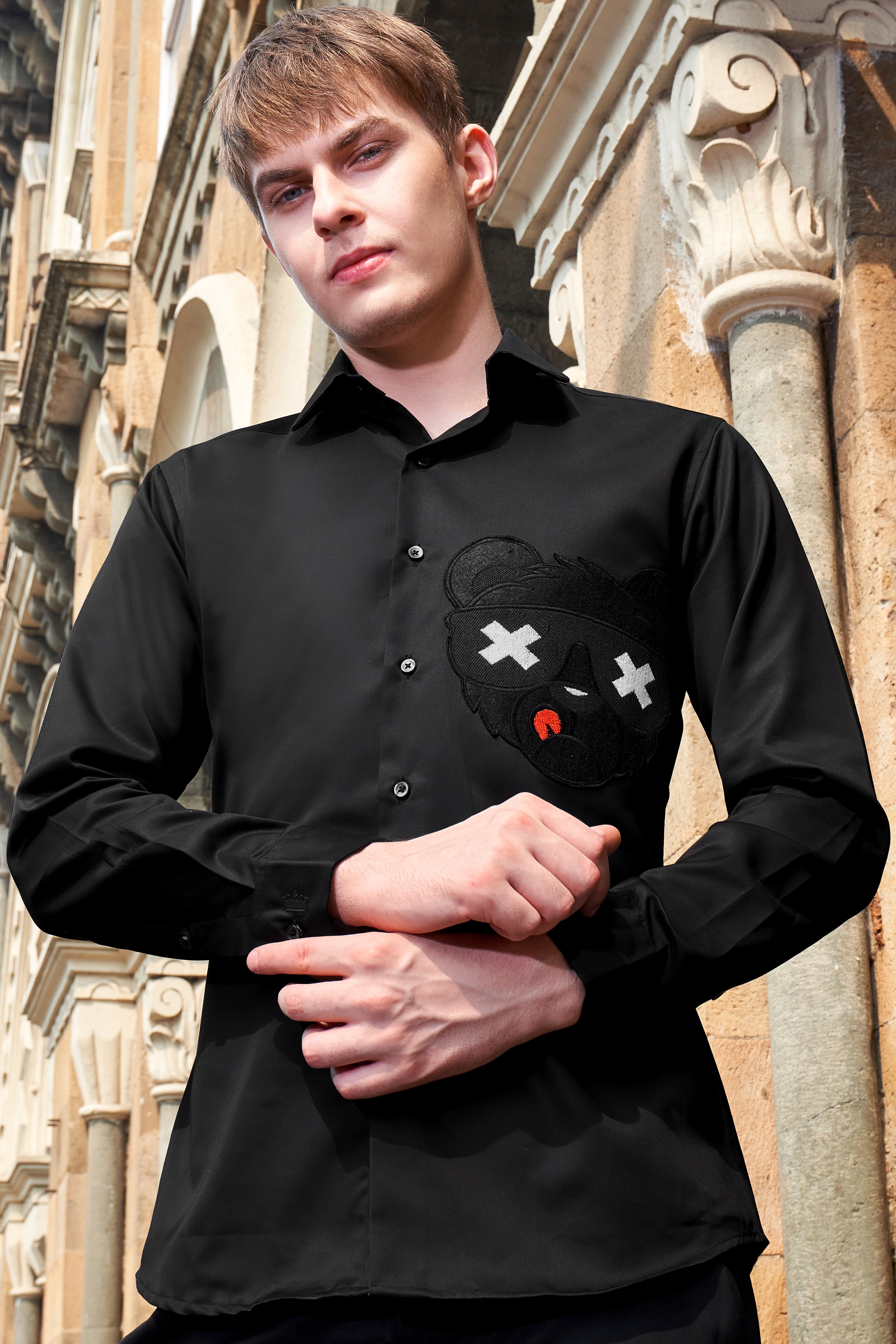 Jade Black with Patch Work Twill Premium Cotton Designer Shirt