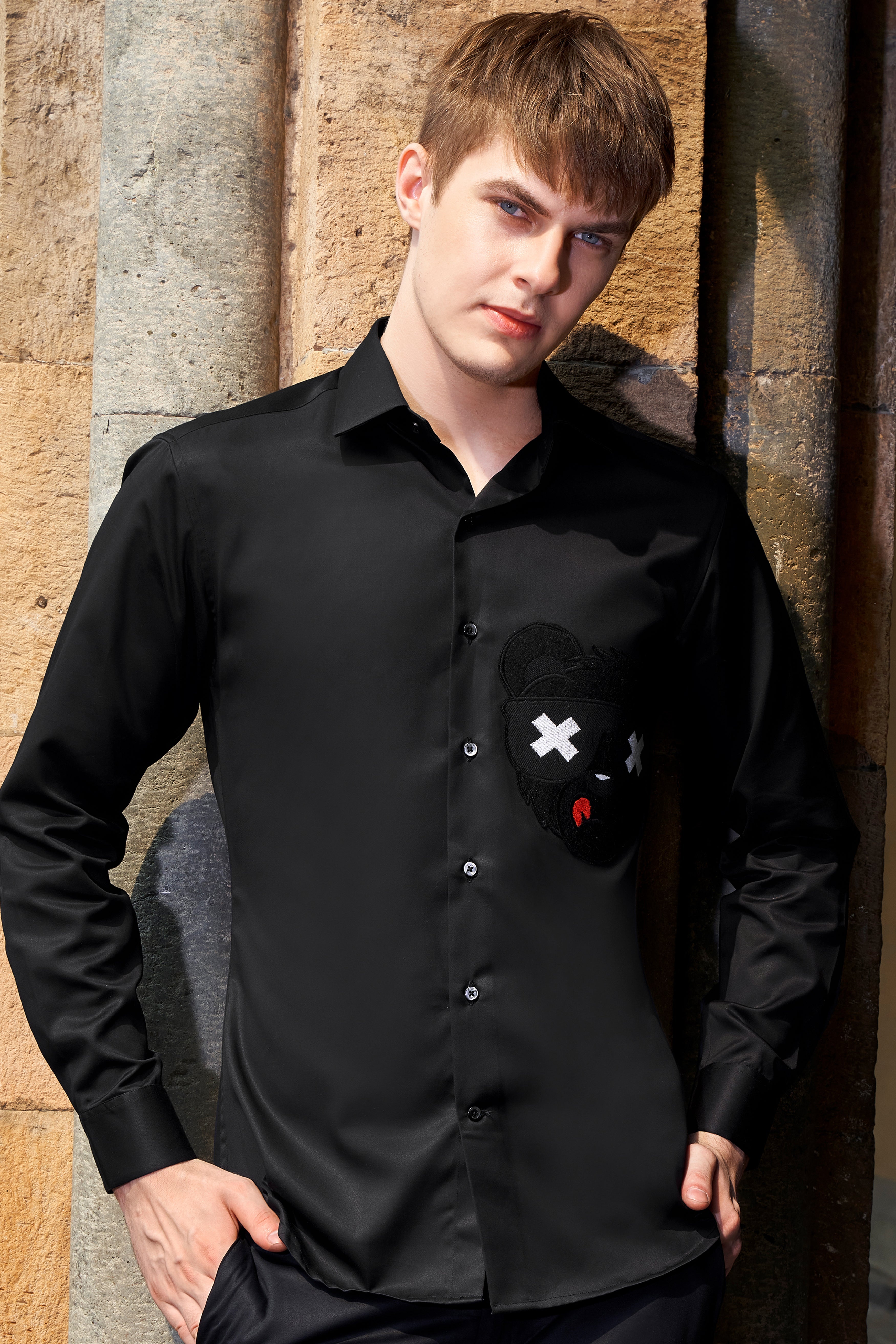 Jade Black with Patch Work Twill Premium Cotton Designer Shirt