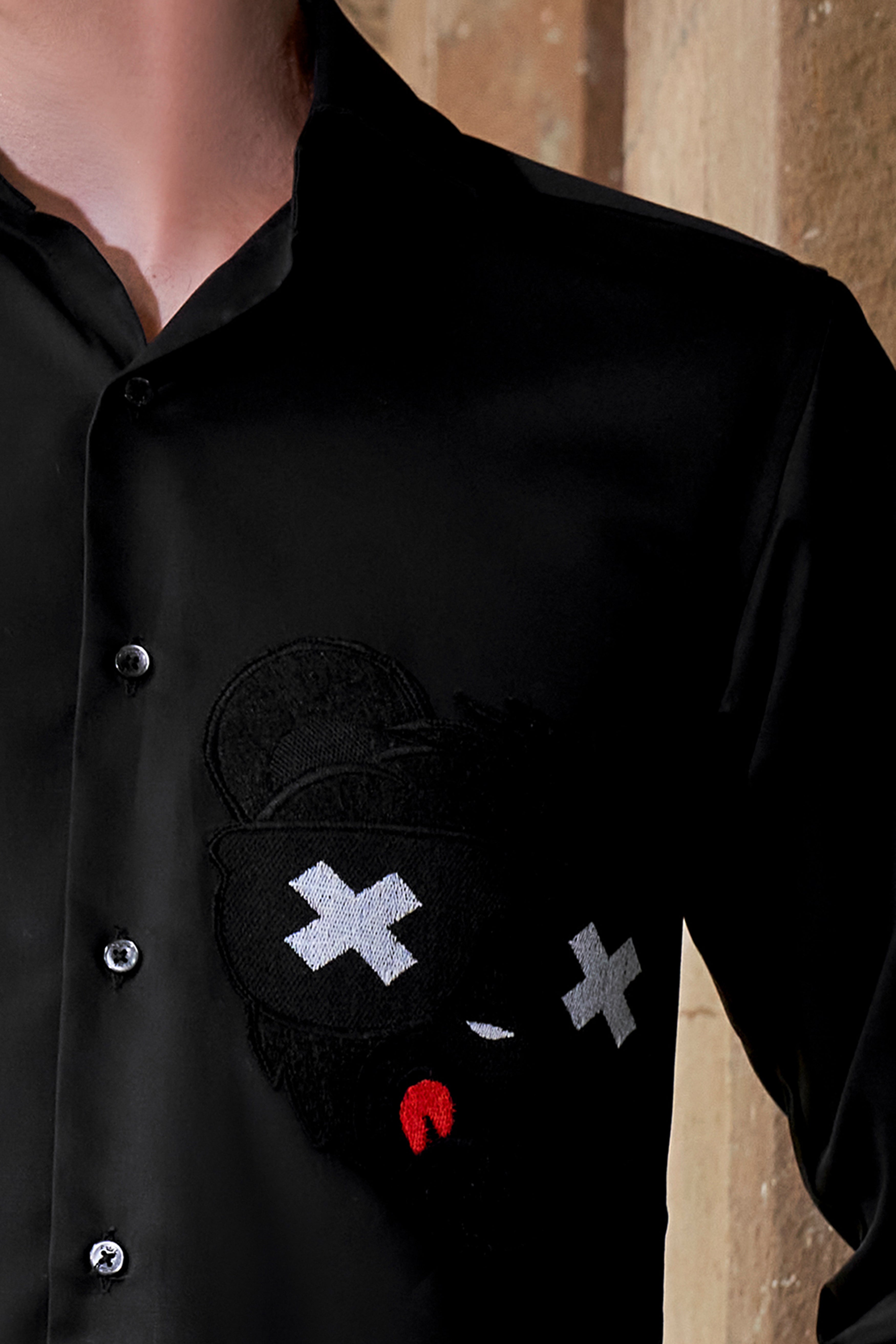 Jade Black with Patch Work Twill Premium Cotton Designer Shirt