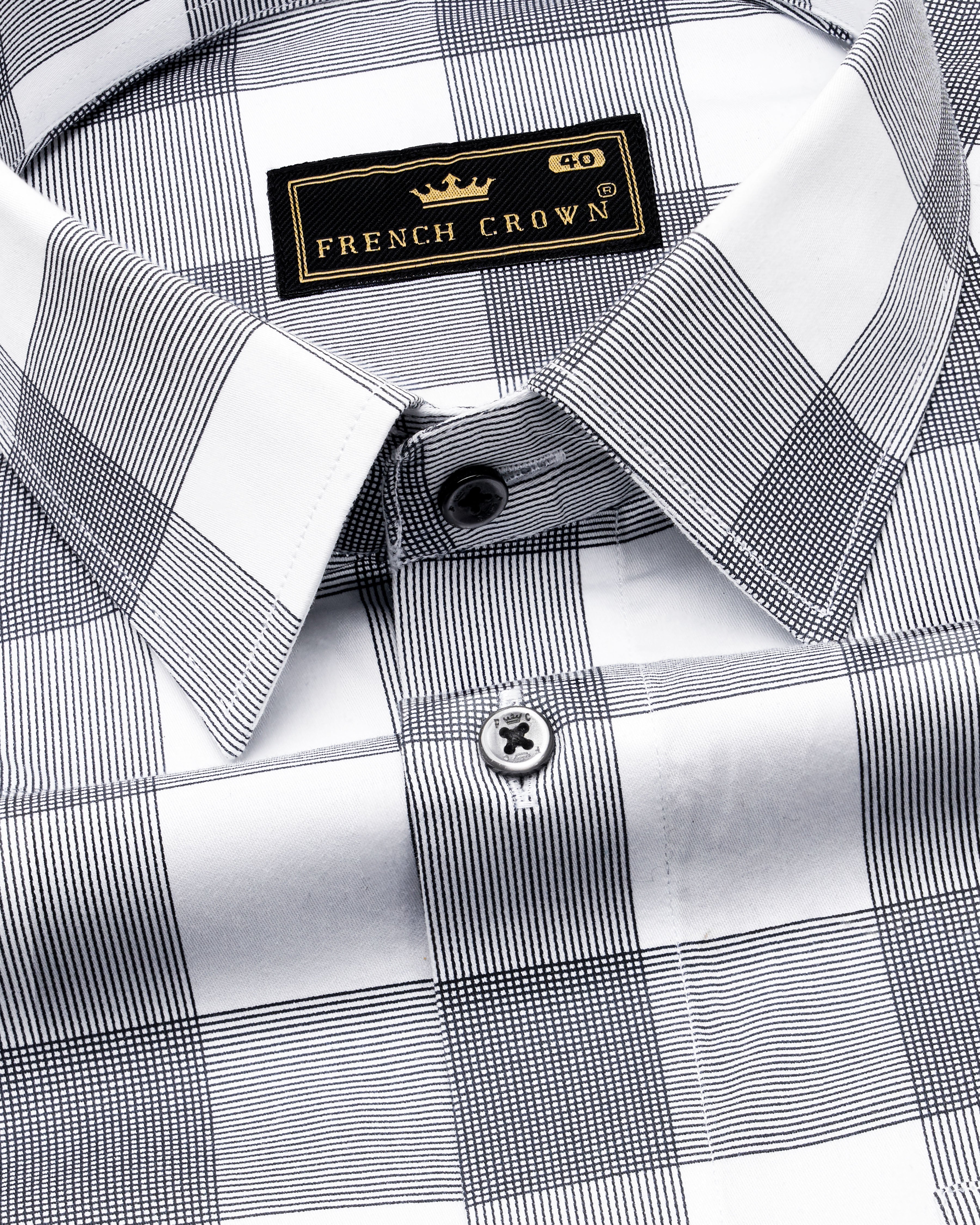 Bright White and Black Twill Checkered Premium Cotton Shirt 9777-BLK-38, 9777-BLK-H-38, 9777-BLK-39, 9777-BLK-H-39, 9777-BLK-40, 9777-BLK-H-40, 9777-BLK-42, 9777-BLK-H-42, 9777-BLK-44, 9777-BLK-H-44, 9777-BLK-46, 9777-BLK-H-46, 9777-BLK-48, 9777-BLK-H-48, 9777-BLK-50, 9777-BLK-H-50, 9777-BLK-52, 9777-BLK-H-52