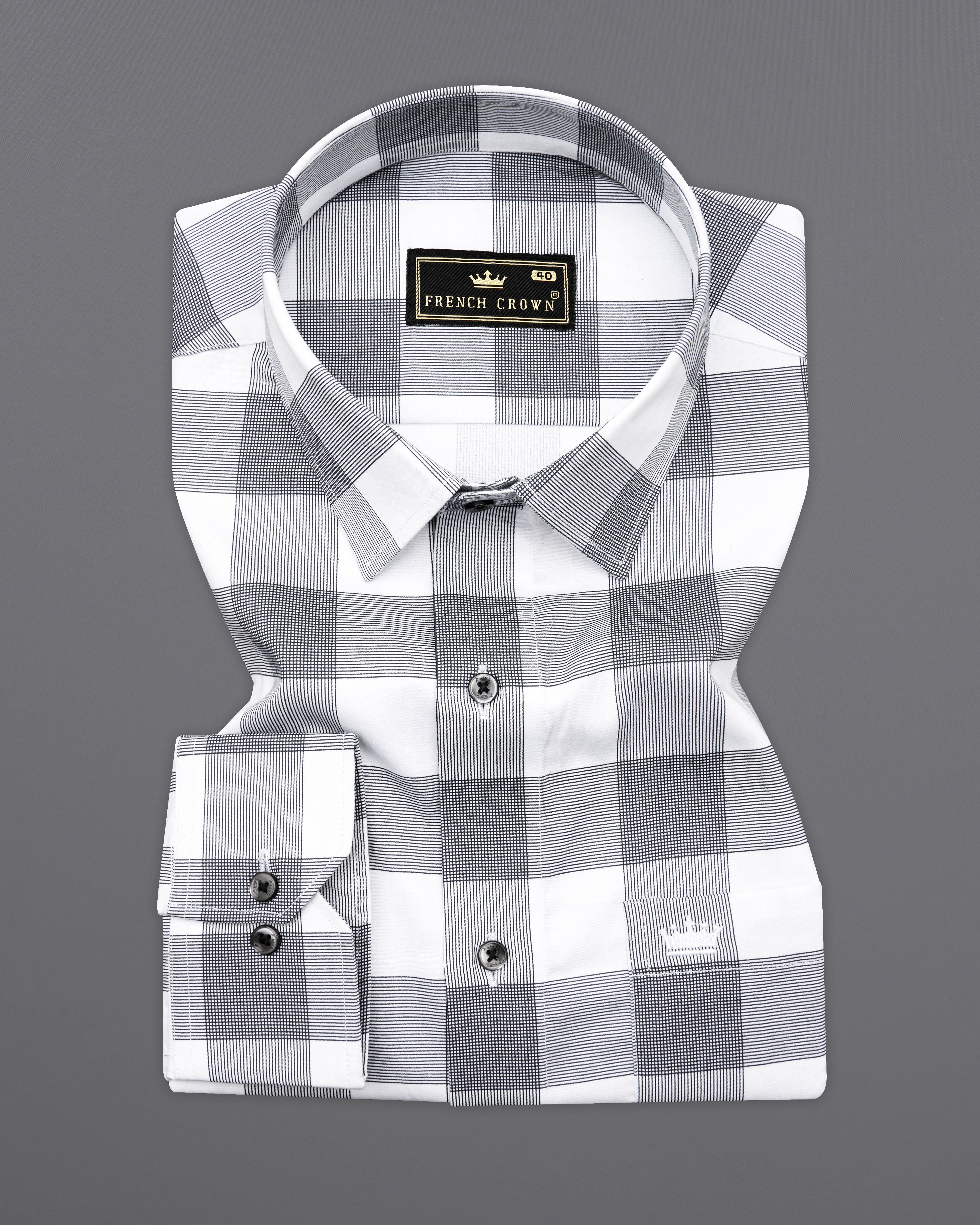 Bright White and Black Twill Checkered Premium Cotton Shirt 9777-BLK-38, 9777-BLK-H-38, 9777-BLK-39, 9777-BLK-H-39, 9777-BLK-40, 9777-BLK-H-40, 9777-BLK-42, 9777-BLK-H-42, 9777-BLK-44, 9777-BLK-H-44, 9777-BLK-46, 9777-BLK-H-46, 9777-BLK-48, 9777-BLK-H-48, 9777-BLK-50, 9777-BLK-H-50, 9777-BLK-52, 9777-BLK-H-52