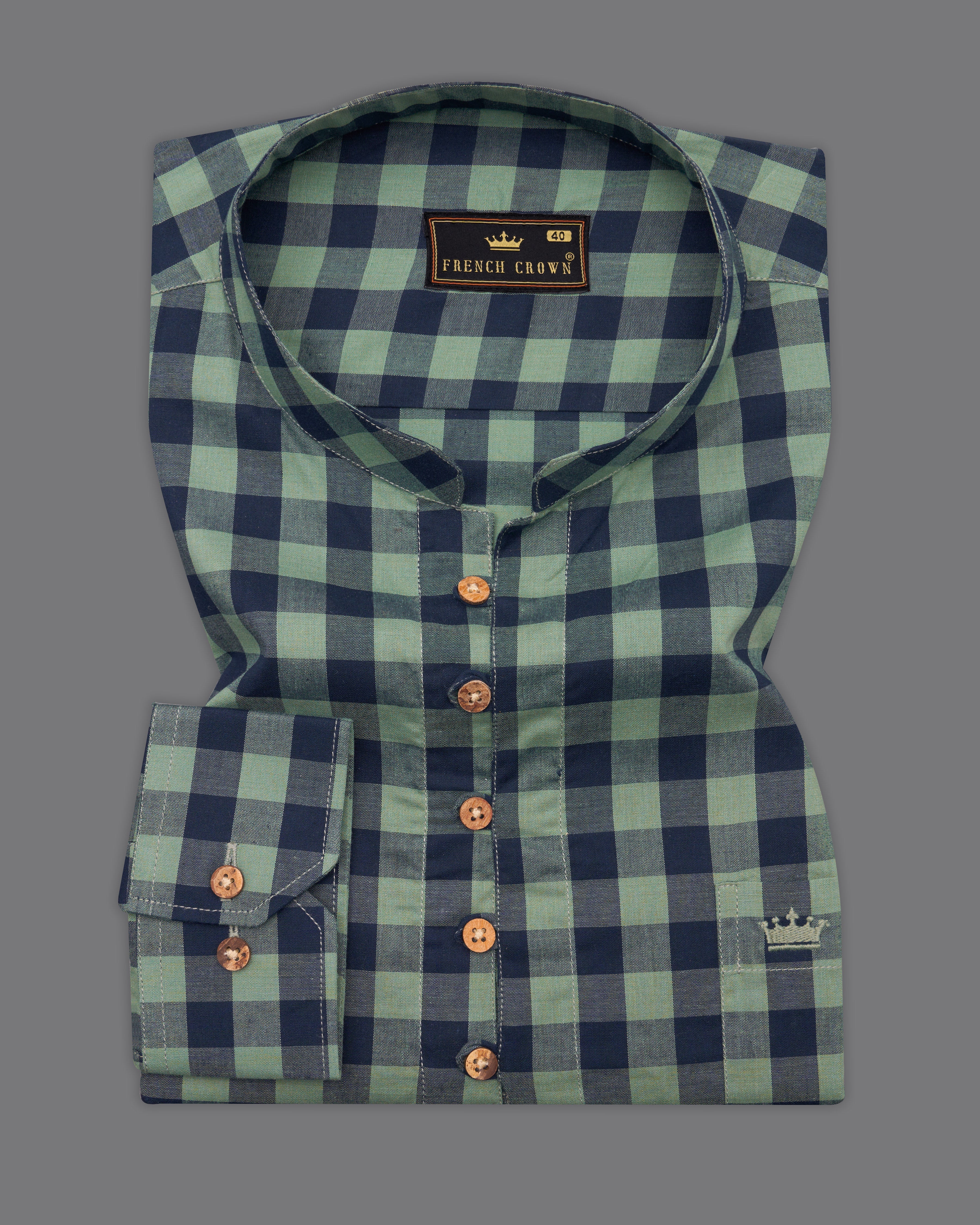 Battleship Green and Valhalla Blue Checkered Premium Cotton Kurta Shirt 9780-KS-38, 9780-KS-H-38, 9780-KS-39, 9780-KS-H-39, 9780-KS-40, 9780-KS-H-40, 9780-KS-42, 9780-KS-H-42, 9780-KS-44, 9780-KS-H-44, 9780-KS-46, 9780-KS-H-46, 9780-KS-48, 9780-KS-H-48, 9780-KS-50, 9780-KS-H-50, 9780-KS-52, 9780-KS-H-52