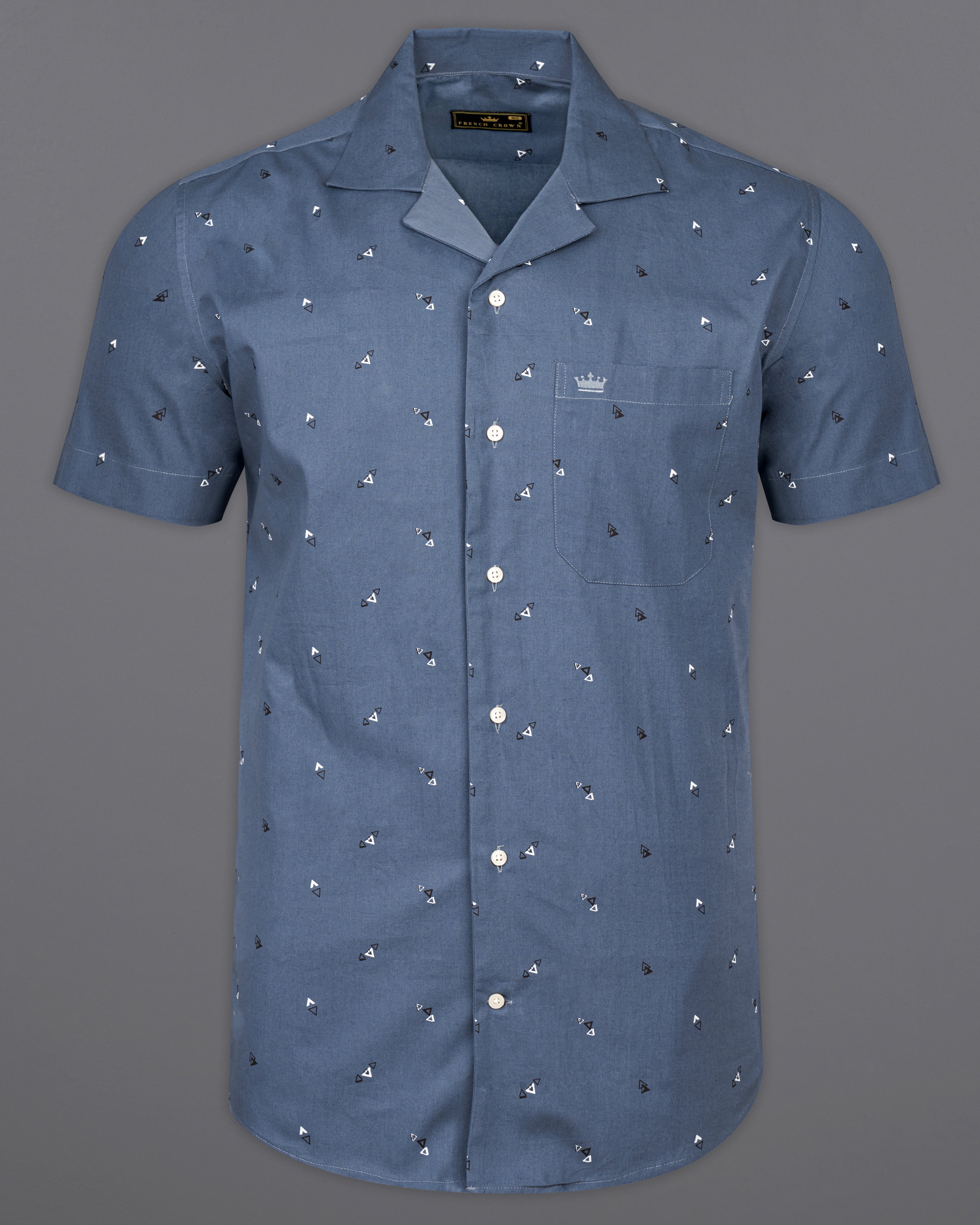 Waikawa Blue Printed Premium Cotton Half Sleeves Shirt 9784-CC-SS-38, 9784-CC-SS-39, 9784-CC-SS-40, 9784-CC-SS-42, 9784-CC-SS-44, 9784-CC-SS-46, 9784-CC-SS-48, 9784-CC-SS-50, 9784-CC-SS-52