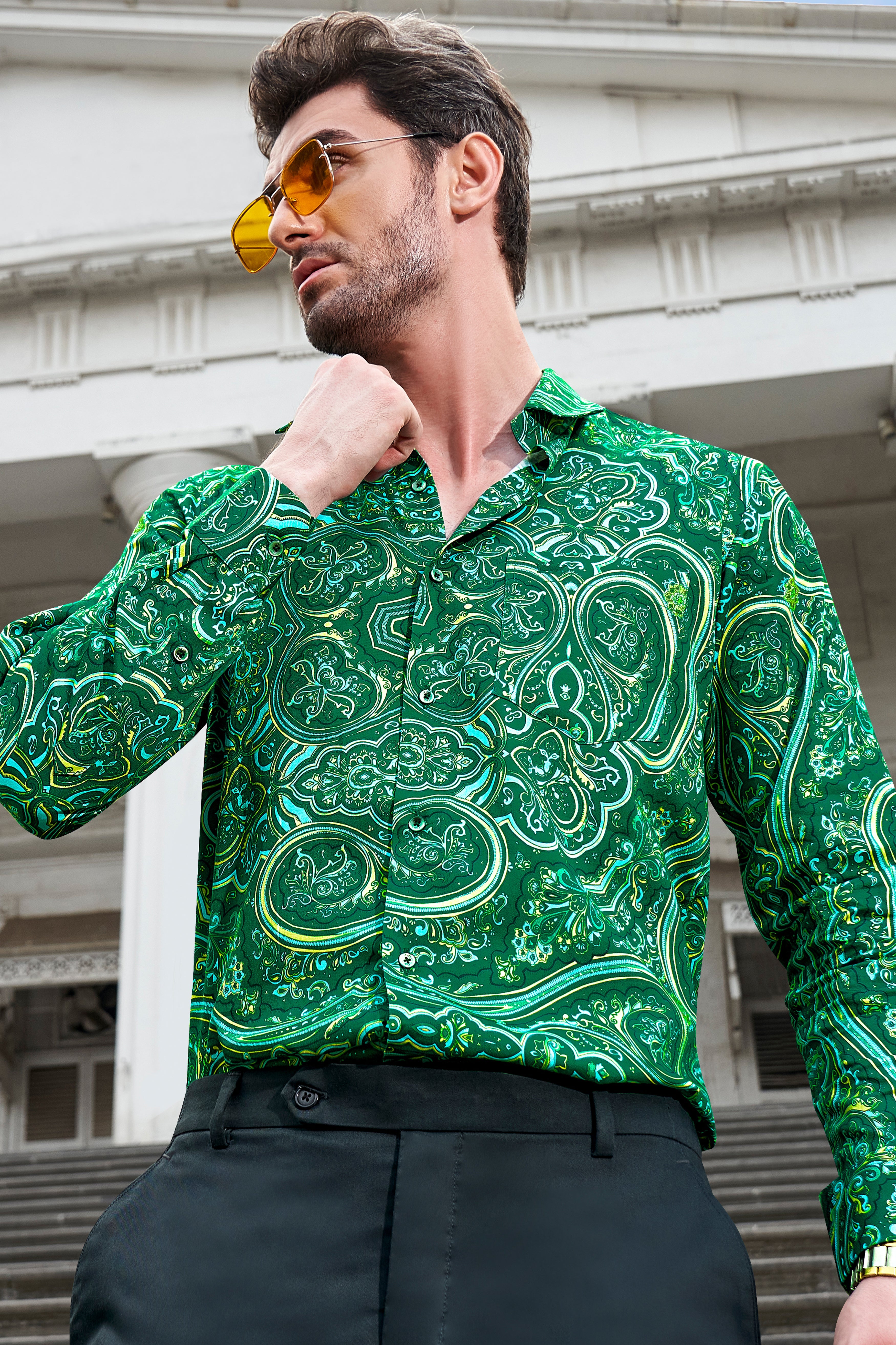 Dartmouth Green With Boho Printed Super Soft Premium Cotton Shirt