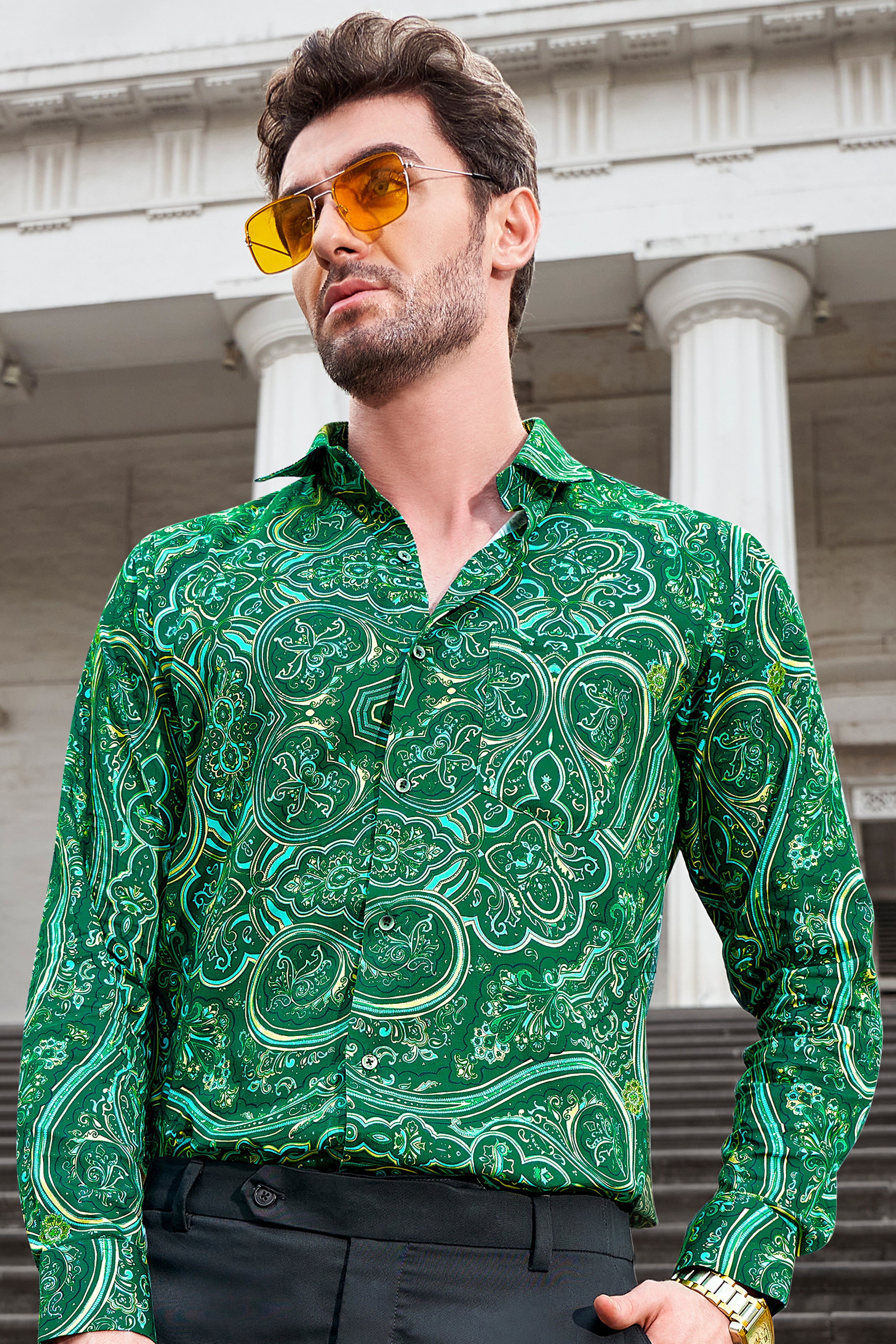 Dartmouth Green With Boho Printed Super Soft Premium Cotton Shirt