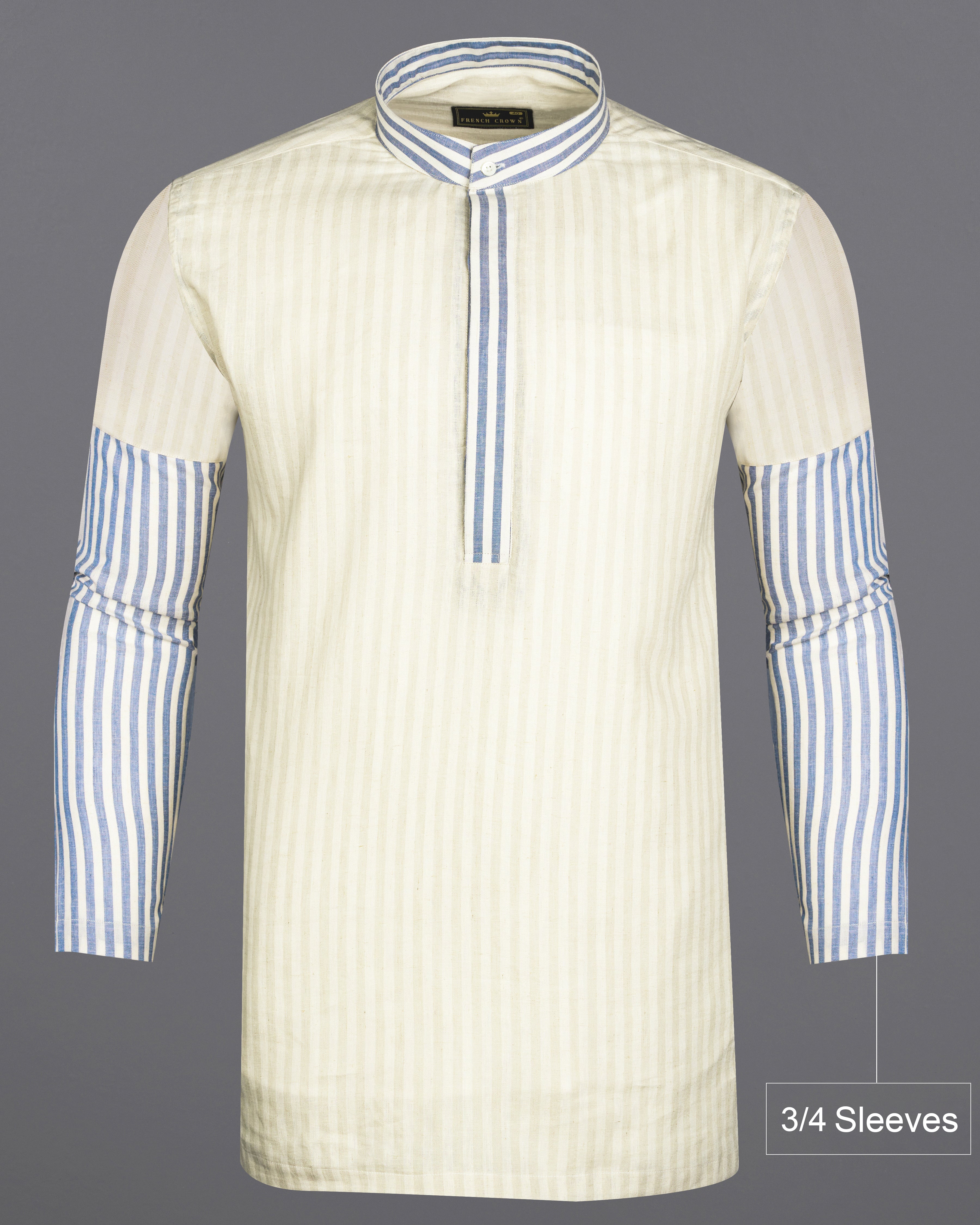 Wheatfield Beige and White Striped Luxurious Linen Designer Shirt