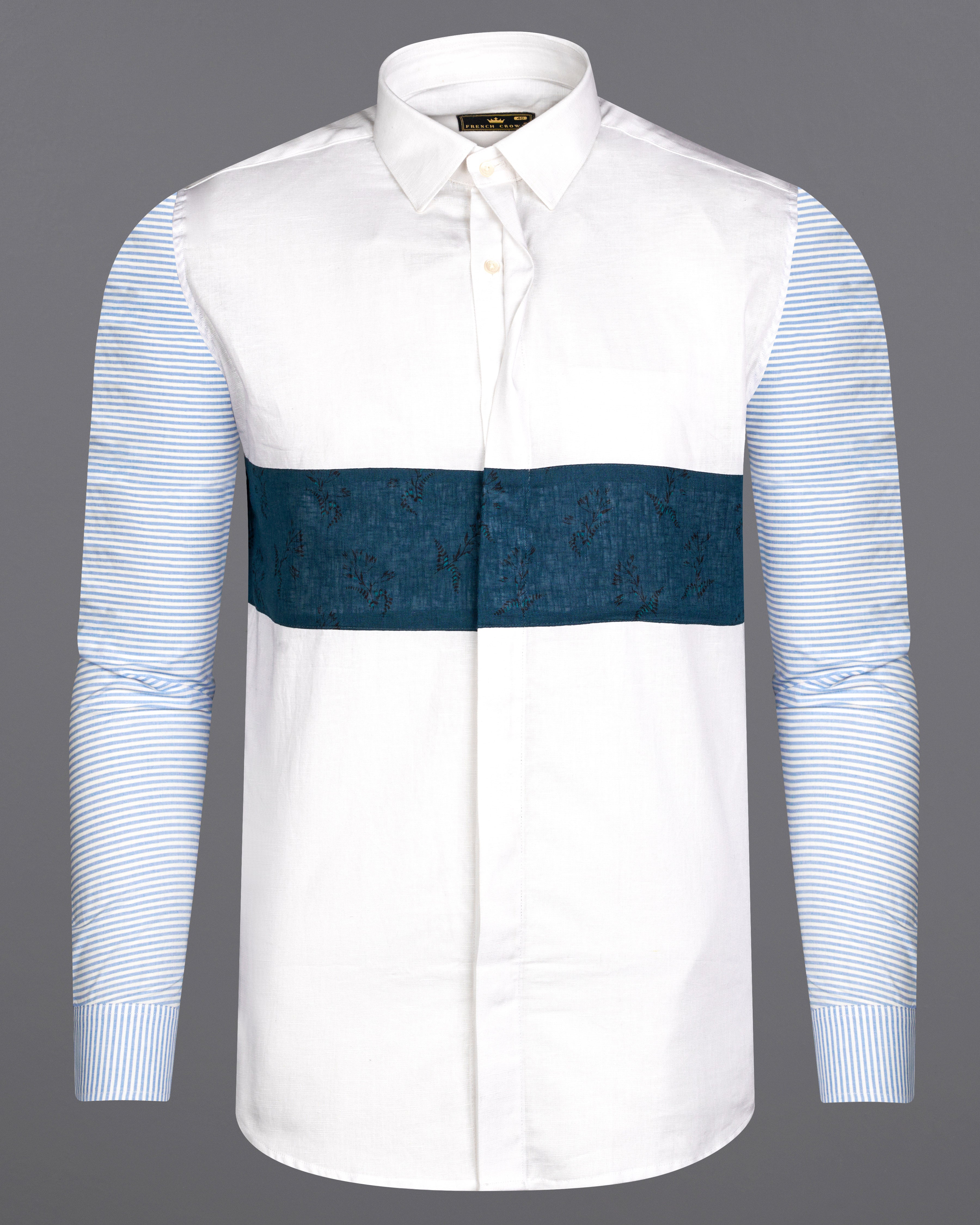 Off White with CloudBurst Blue Patch Work Luxurious Linen Designer Shirt 9834-P177-38, 9834-P177-H-38, 9834-P177-39, 9834-P177-H-39, 9834-P177-40, 9834-P177-H-40, 9834-P177-42, 9834-P177-H-42, 9834-P177-44, 9834-P177-H-44, 9834-P177-46, 9834-P177-H-46, 9834-P177-48, 9834-P177-H-48, 9834-P177-50, 9834-P177-H-50, 9834-P177-52, 9834-P177-H-52