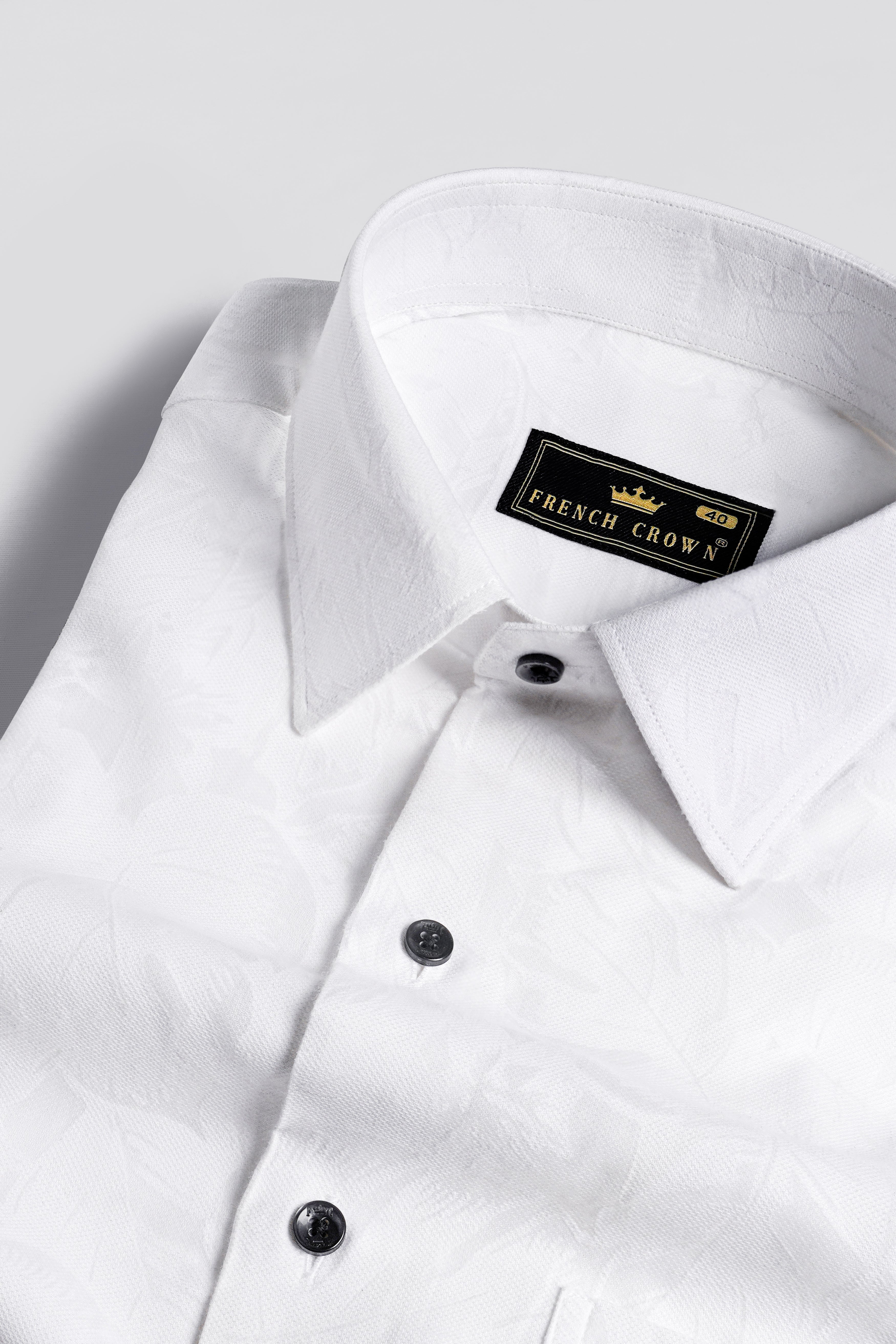 Bright White Jacquard Textured Premium Giza Cotton Shirt