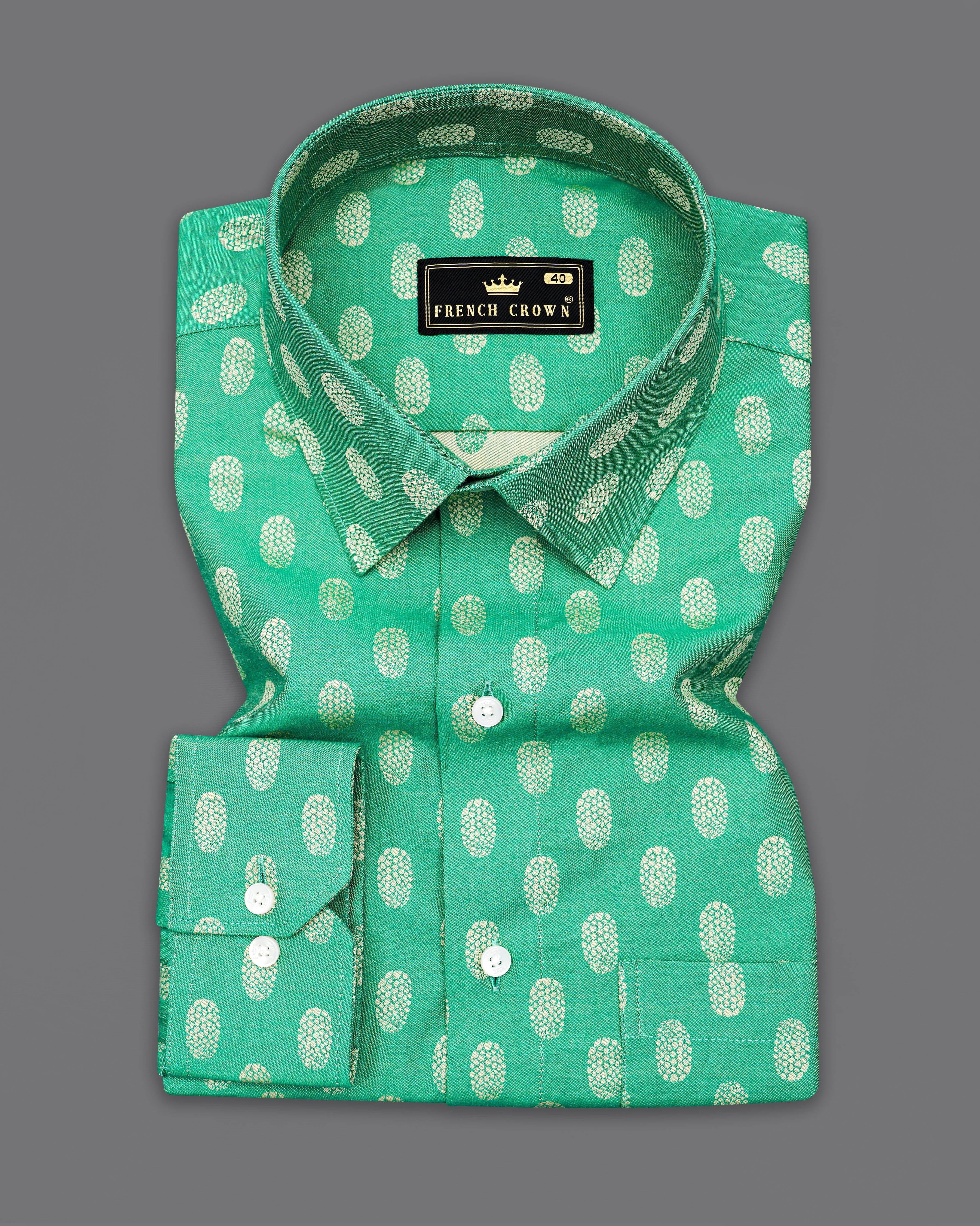 Meadow Green Jacquard Textured Premium Giza Cotton Shirt 9882-38, 9882-H-38, 9882-39, 9882-H-39, 9882-40, 9882-H-40, 9882-42, 9882-H-42, 9882-44, 9882-H-44, 9882-46, 9882-H-46, 9882-48, 9882-H-48, 9882-50, 9882-H-50, 9882-52, 9882-H-52