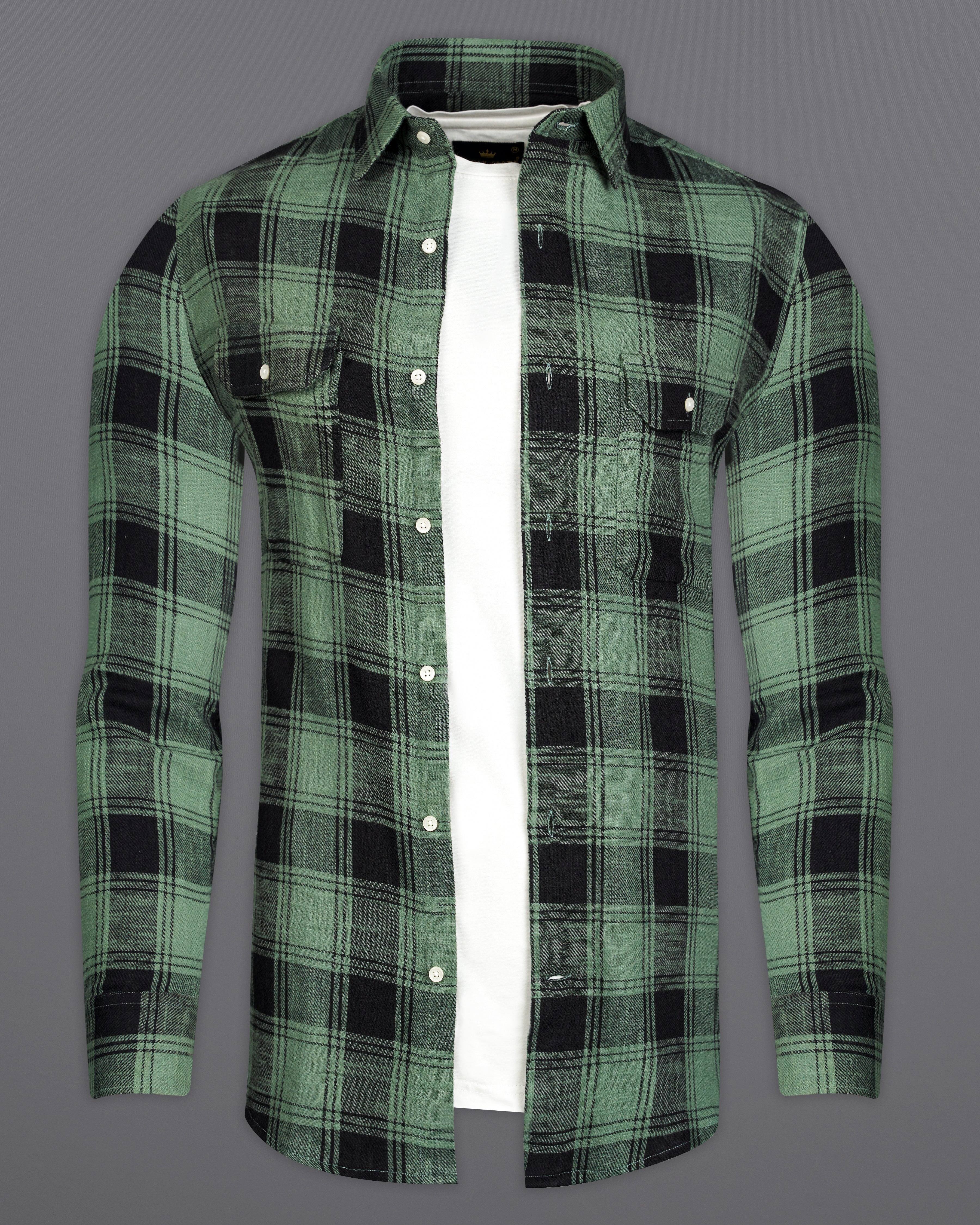 Oxley Green and Black Plaid Flannel Overshirt/Shacket 9883-OS-FP-38, 9883-OS-FP-H-38, 9883-OS-FP-39, 9883-OS-FP-H-39, 9883-OS-FP-40, 9883-OS-FP-H-40, 9883-OS-FP-42, 9883-OS-FP-H-42, 9883-OS-FP-44, 9883-OS-FP-H-44, 9883-OS-FP-46, 9883-OS-FP-H-46, 9883-OS-FP-48, 9883-OS-FP-H-48, 9883-OS-FP-50, 9883-OS-FP-H-50, 9883-OS-FP-52, 9883-OS-FP-H-52