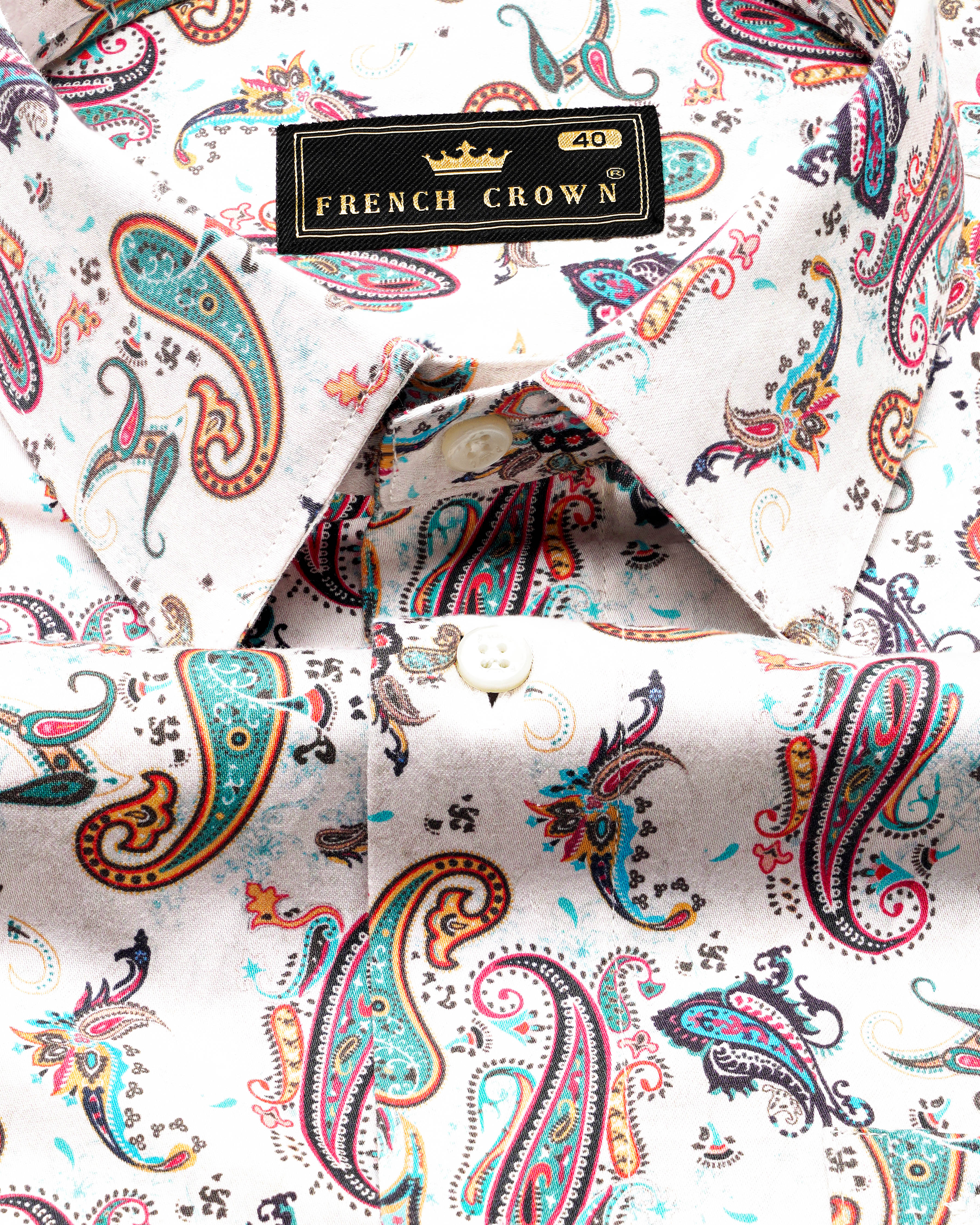 Porcelain Cream Multicolour Paisley Printed Super Soft Premium Cotton Shirt 9902-38, 9902-H-38, 9902-39, 9902-H-39, 9902-40, 9902-H-40, 9902-42, 9902-H-42, 9902-44, 9902-H-44, 9902-46, 9902-H-46, 9902-48, 9902-H-48, 9902-50, 9902-H-50, 9902-52, 9902-H-52