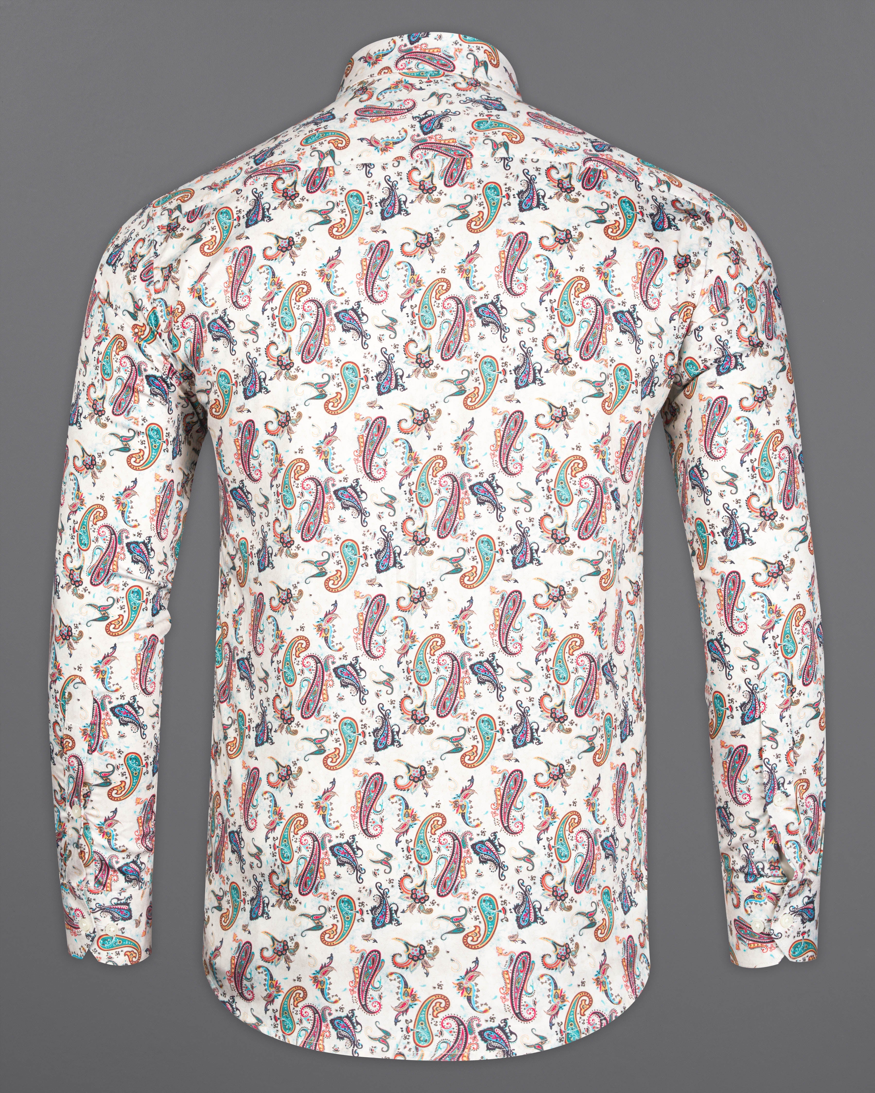 Porcelain Cream Multicolour Paisley Printed Super Soft Premium Cotton Shirt 9902-38, 9902-H-38, 9902-39, 9902-H-39, 9902-40, 9902-H-40, 9902-42, 9902-H-42, 9902-44, 9902-H-44, 9902-46, 9902-H-46, 9902-48, 9902-H-48, 9902-50, 9902-H-50, 9902-52, 9902-H-52