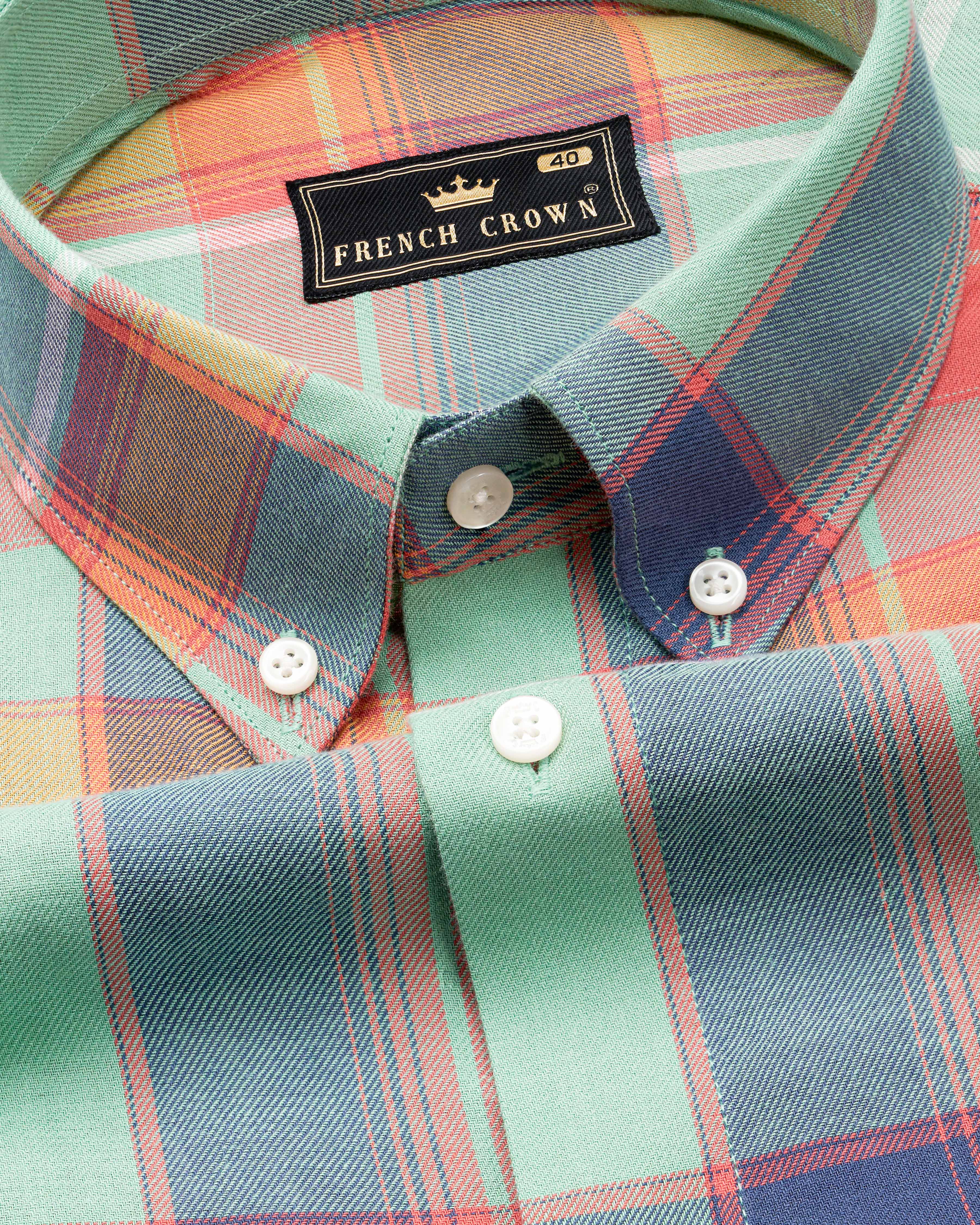 Pastel Ocean Green with Japonica Peach Twill Plaid Premium Cotton Shirt 9907-BD-38, 9907-BD-H-38, 9907-BD-39, 9907-BD-H-39, 9907-BD-40, 9907-BD-H-40, 9907-BD-42, 9907-BD-H-42, 9907-BD-44, 9907-BD-H-44, 9907-BD-46, 9907-BD-H-46, 9907-BD-48, 9907-BD-H-48, 9907-BD-50, 9907-BD-H-50, 9907-BD-52, 9907-BD-H-52