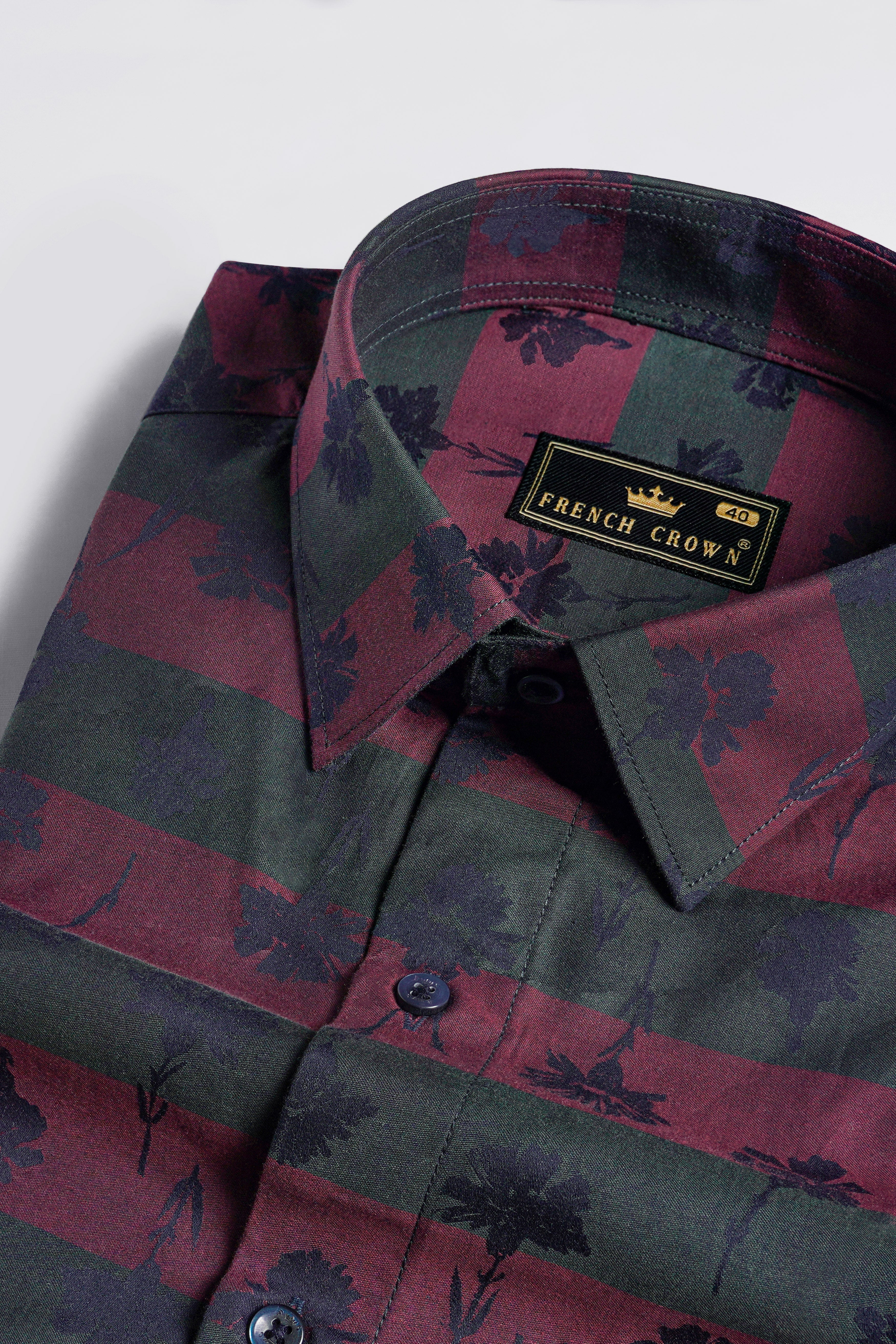 Mauve Wine with Charade Green Jacquard Textured Premium Giza Cotton Shirt