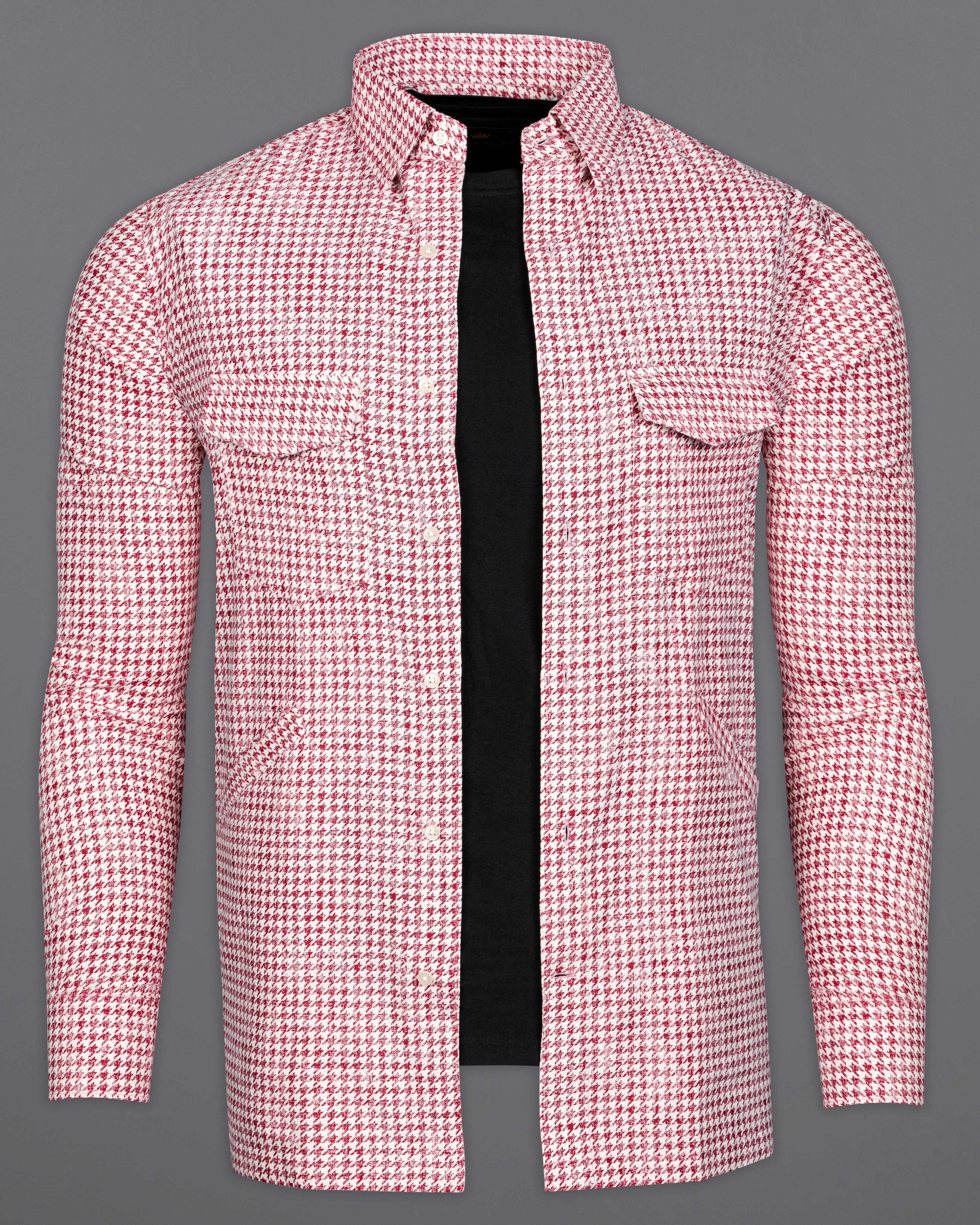 Shiraz Red and White Houndstooth Corduroy Overshirt/Shacket 9916-OS-P301-38, 9916-OS-P301-H-38, 9916-OS-P301-39, 9916-OS-P301-H-39, 9916-OS-P301-40, 9916-OS-P301-H-40, 9916-OS-P301-42, 9916-OS-P301-H-42, 9916-OS-P301-44, 9916-OS-P301-H-44, 9916-OS-P301-46, 9916-OS-P301-H-46, 9916-OS-P301-48, 9916-OS-P301-H-48, 9916-OS-P301-50, 9916-OS-P301-H-50, 9916-OS-P301-52, 9916-OS-P301-H-52