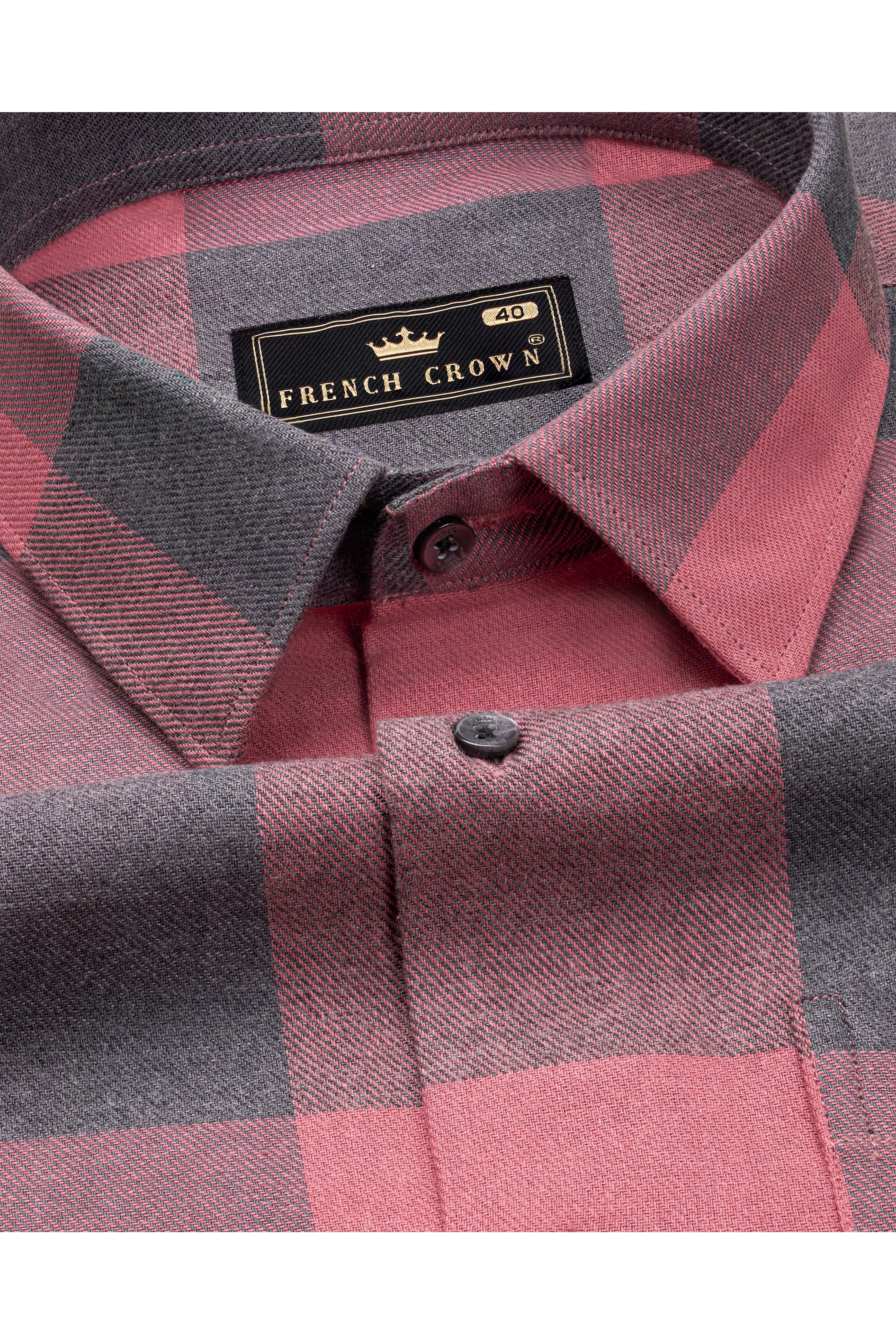 Turkish Pink with Gunmetal Checked Flannel Shirt