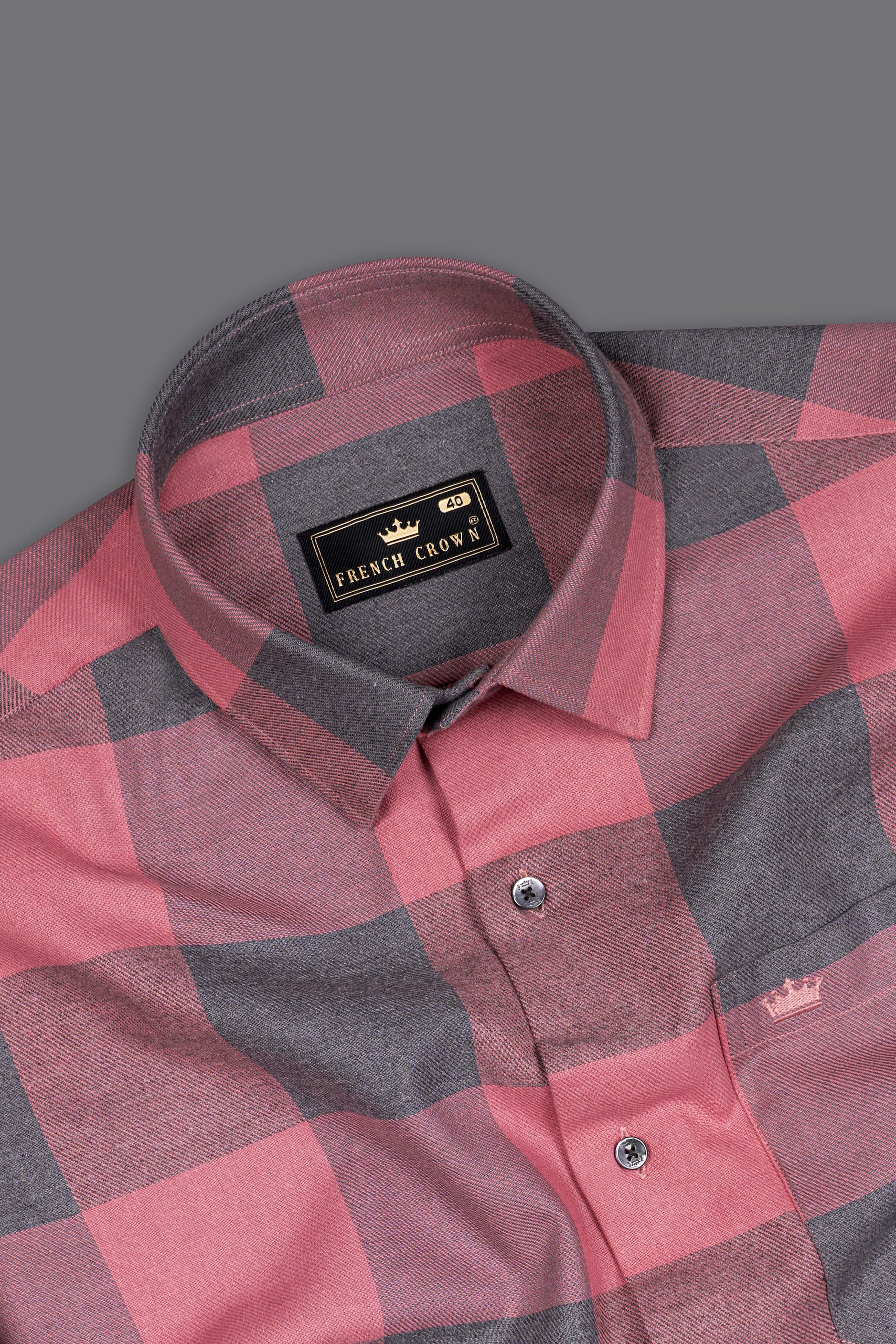 Turkish Pink with Gunmetal Checked Flannel Shirt